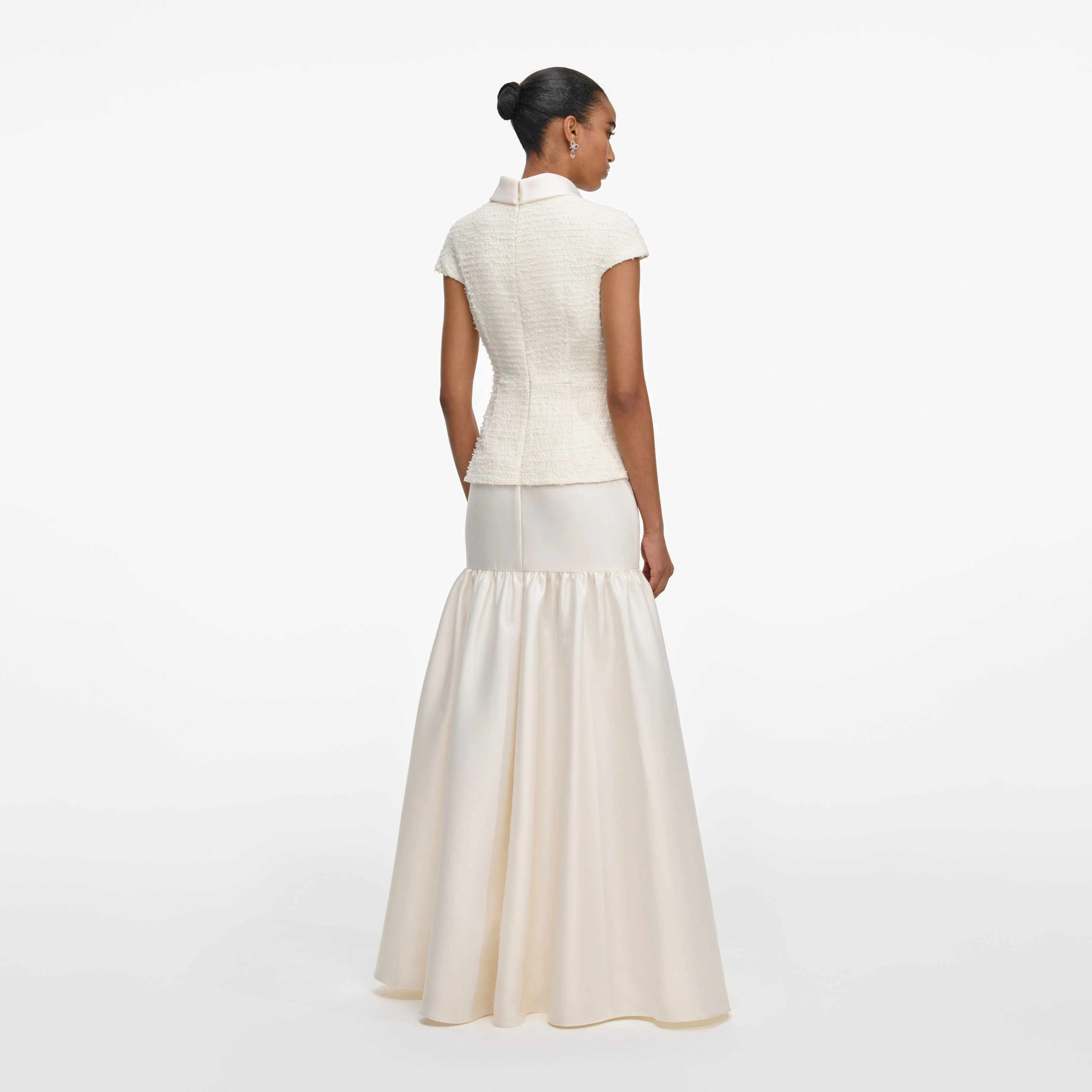 Cream Boucle Taffeta Maxi Dress - Image 3