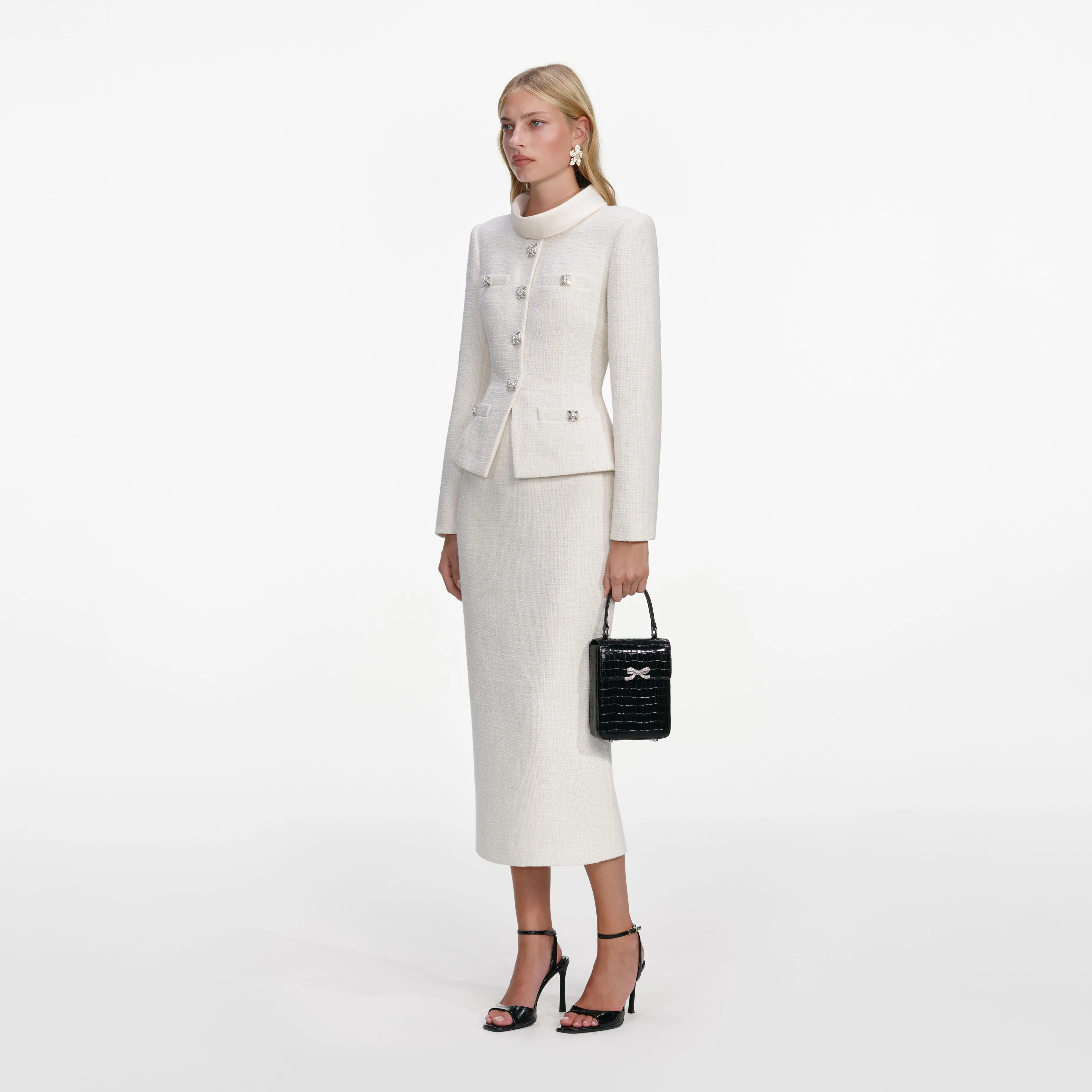 Cream Boucle Tailored Midi Dress - Image 2