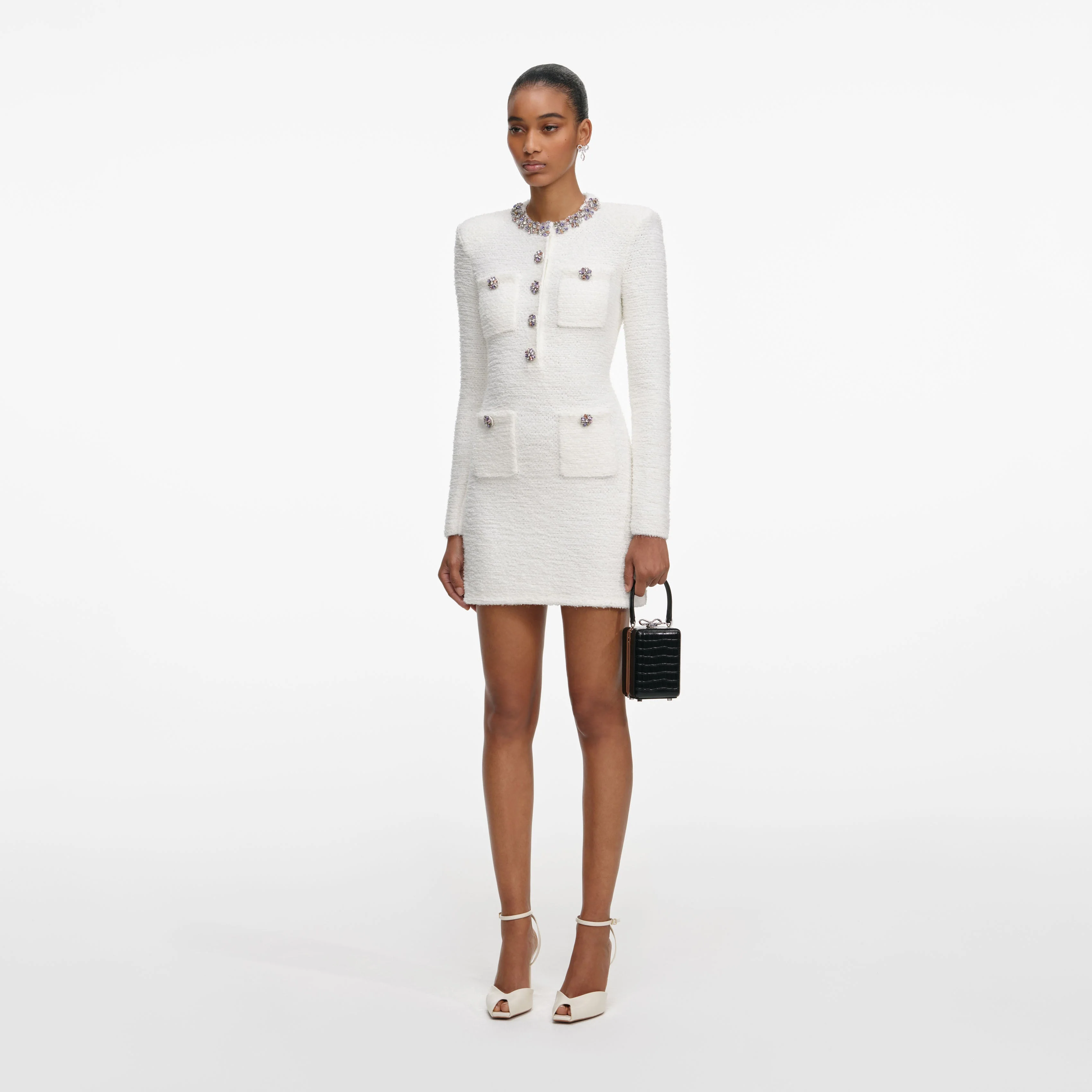 Cream Crystal Trim Knit Mini Dress - Image 2