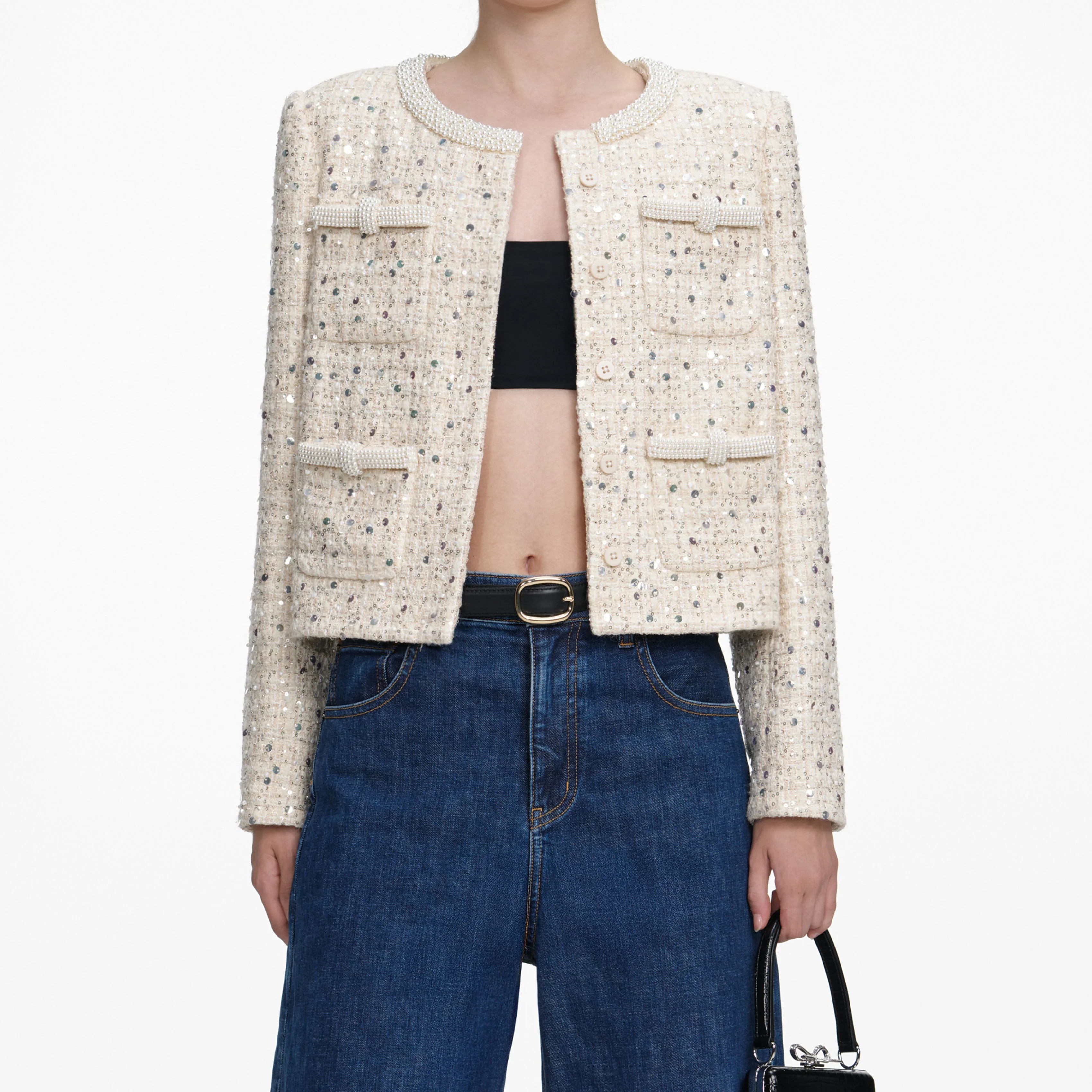 Cream Embellished Boucle Jacket - Image 5