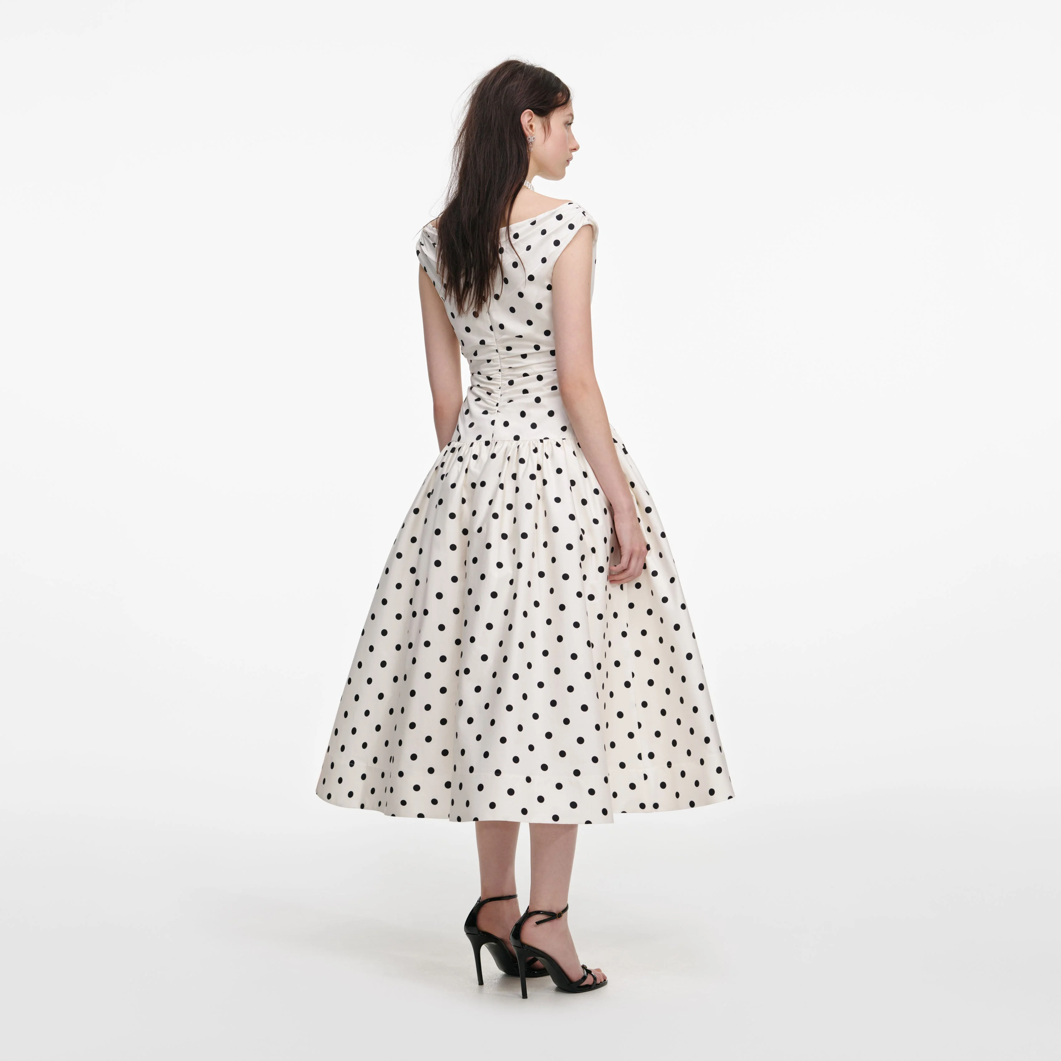 Cream Polka Dot Cotton Midi Dress - Image 3