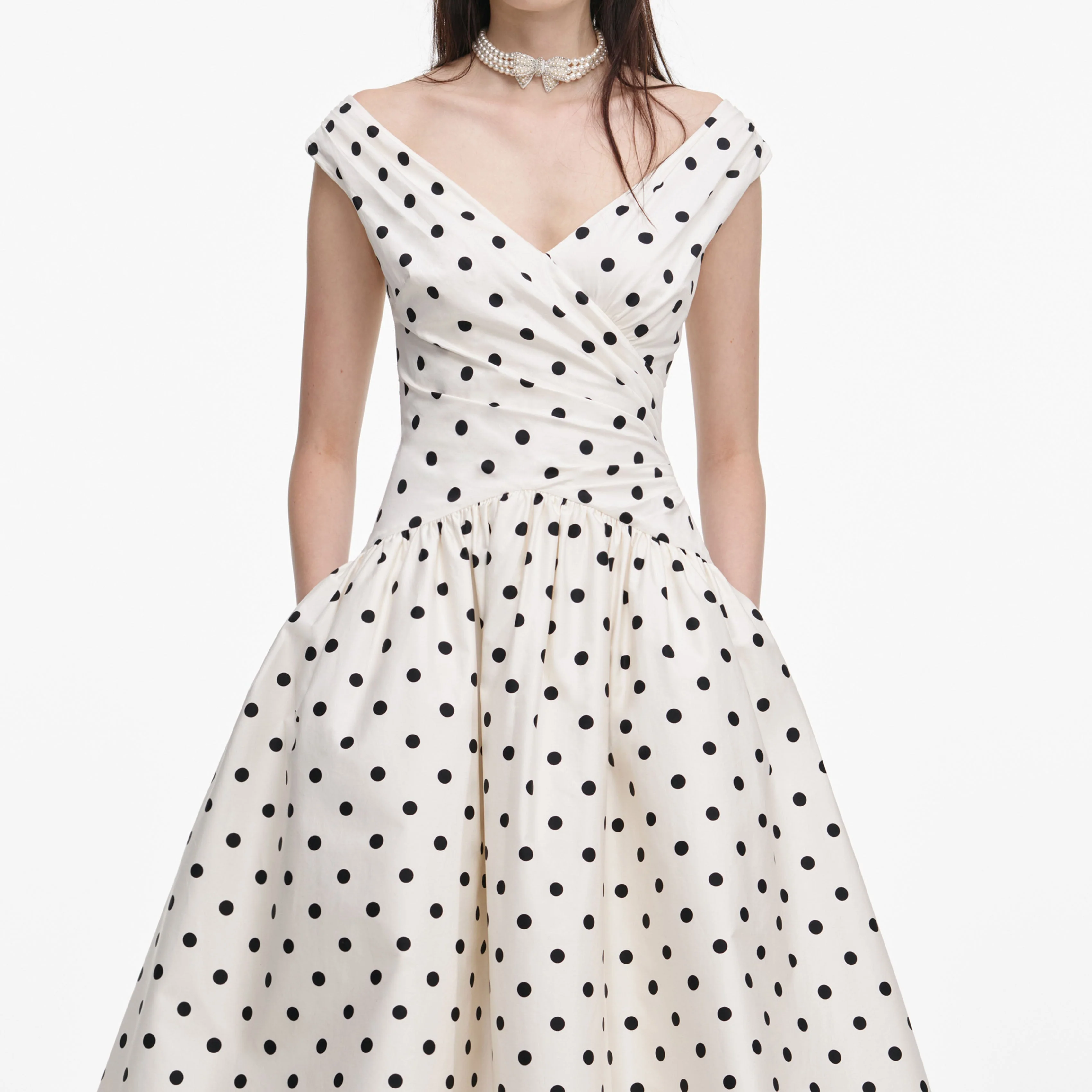 Cream Polka Dot Cotton Midi Dress - Image 4