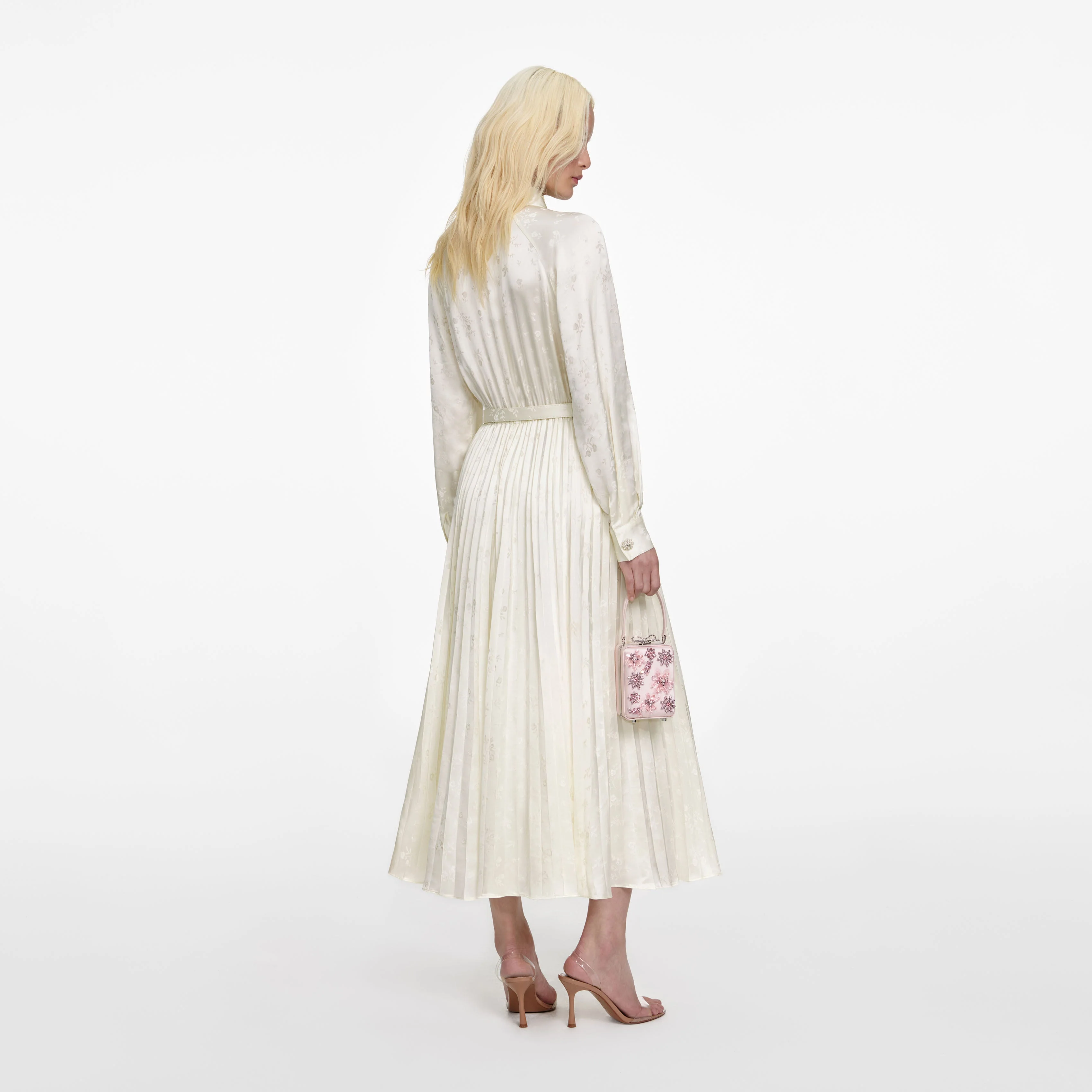 Cream Satin Jacquard Midi Dress - Image 3