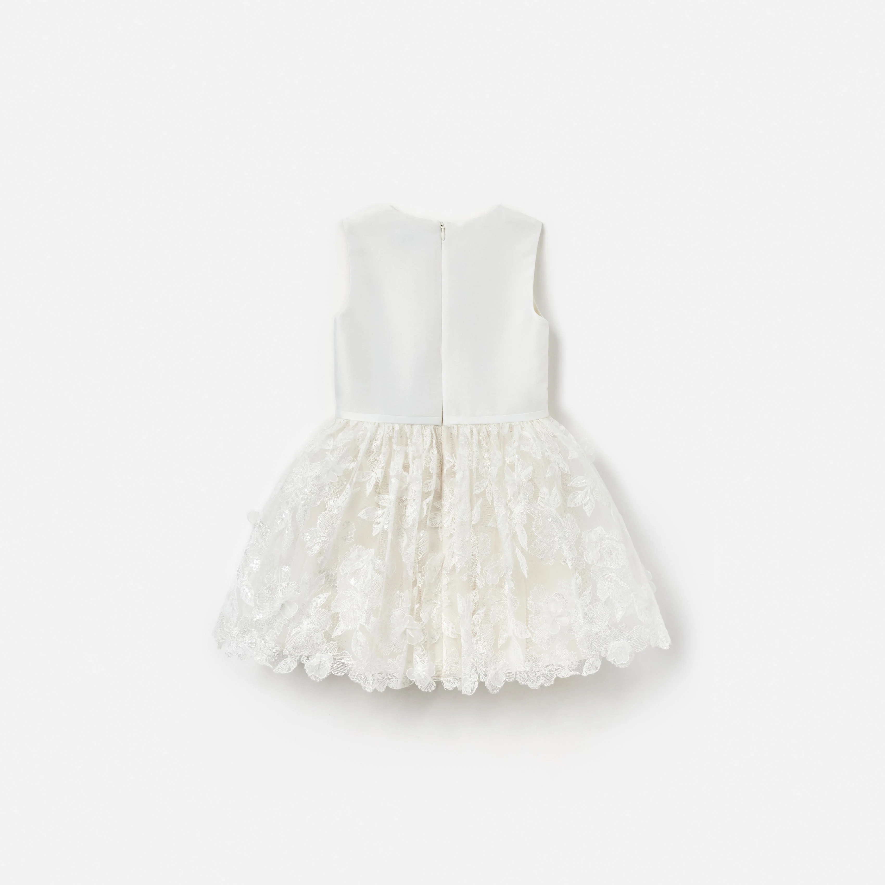 Cream Satin Tulle Flower Dress - Image 2