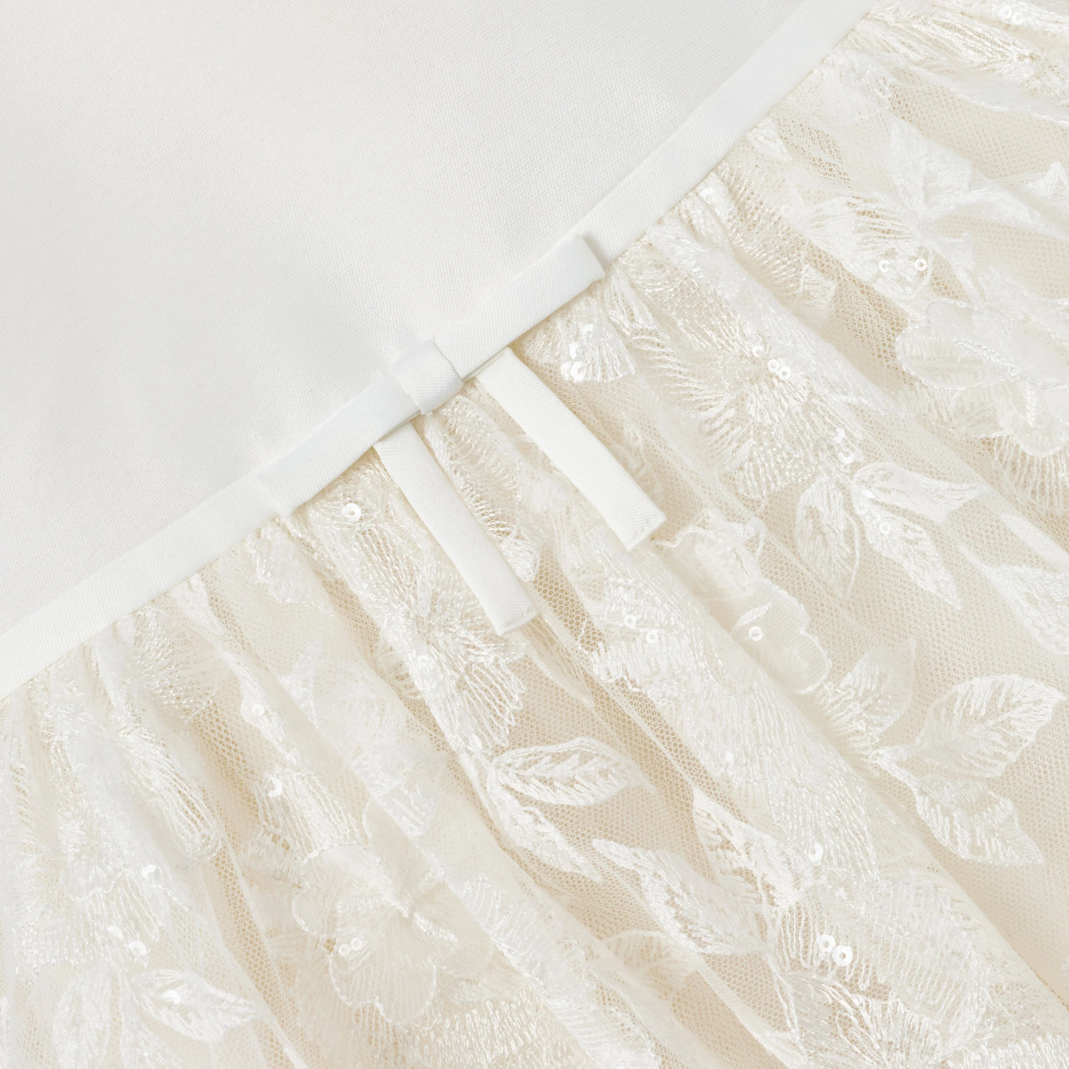 Cream Satin Tulle Flower Dress - Image 3