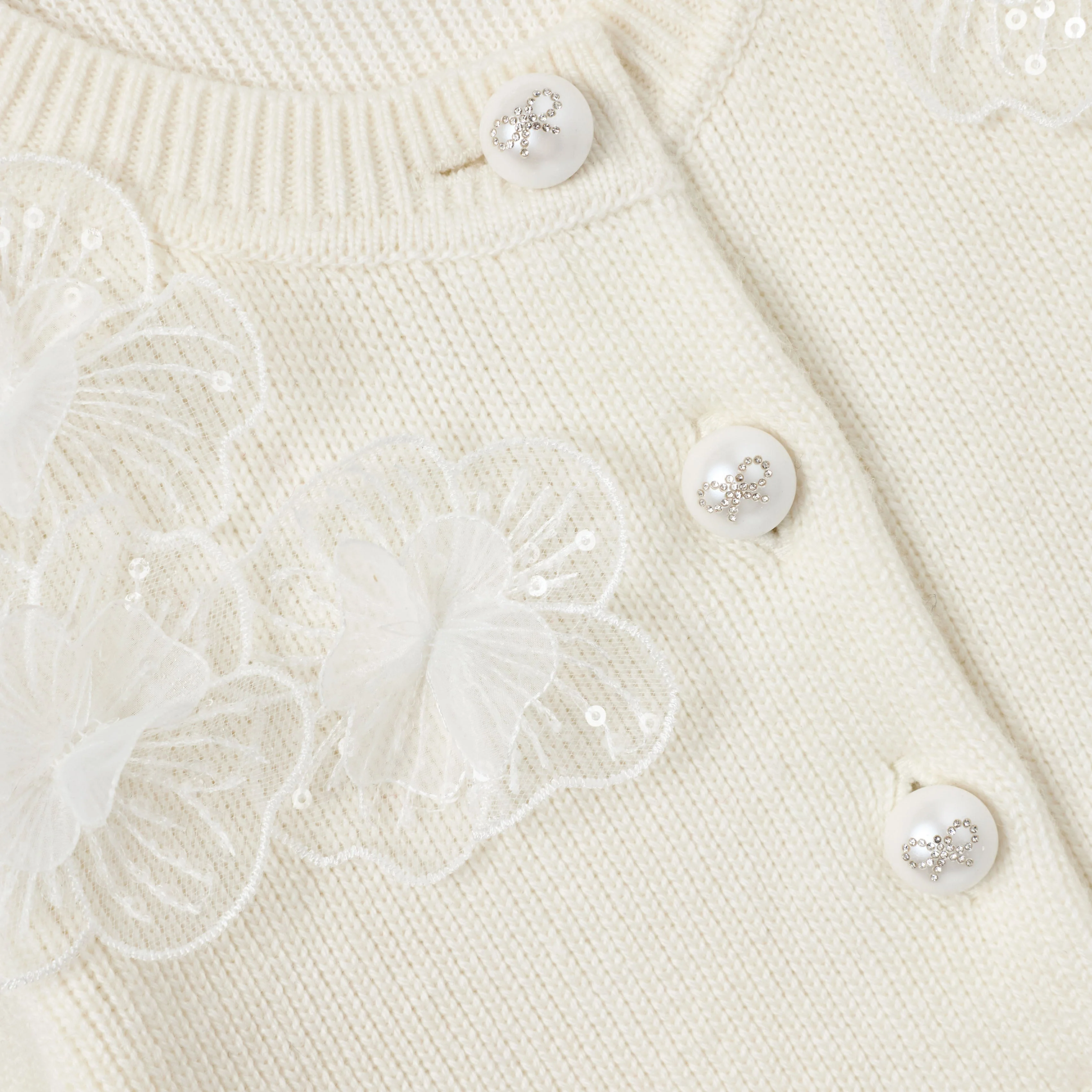Cream Short Sleeve Flower Cardigan - Image 3