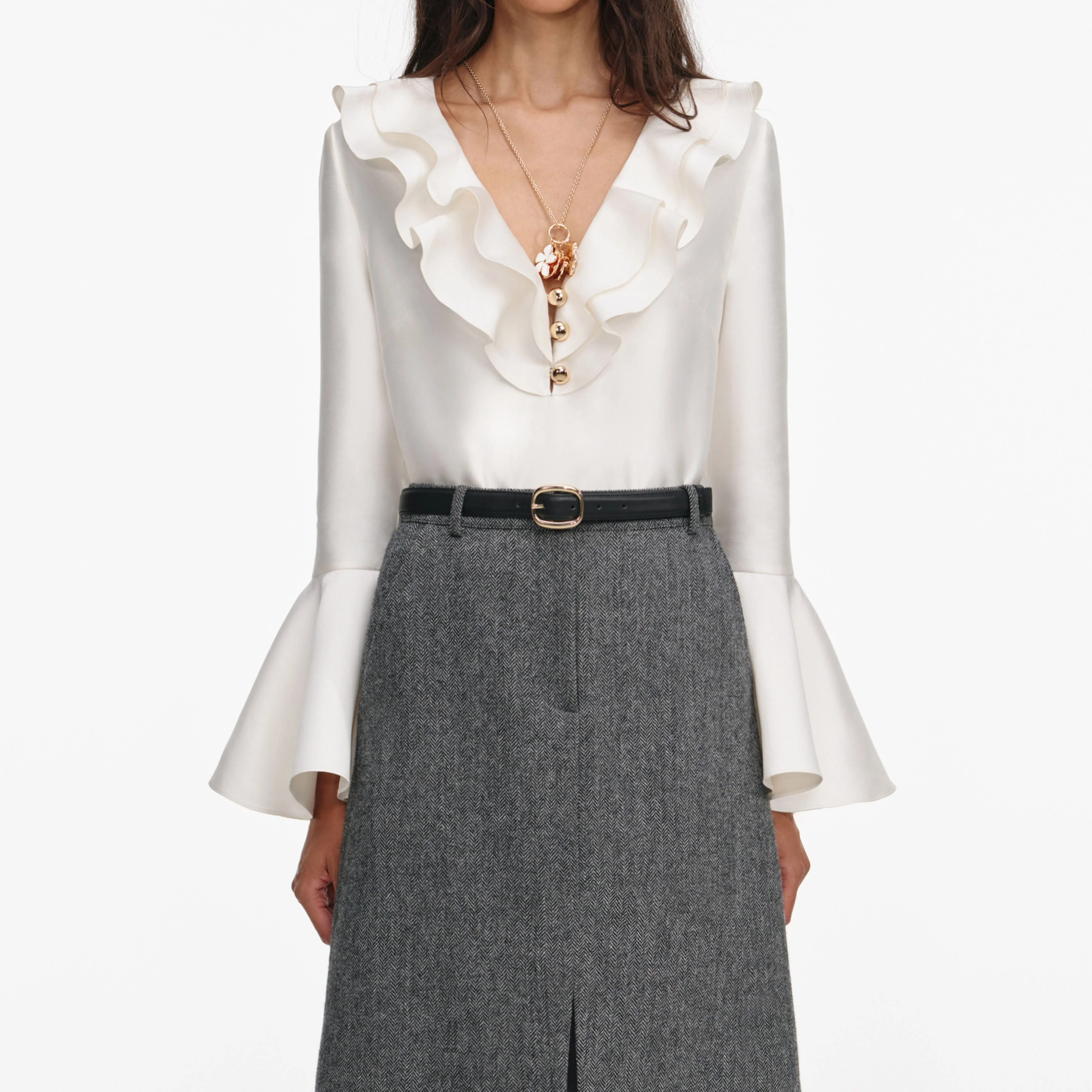 Cream Taffeta Ruffle Top - Image 4