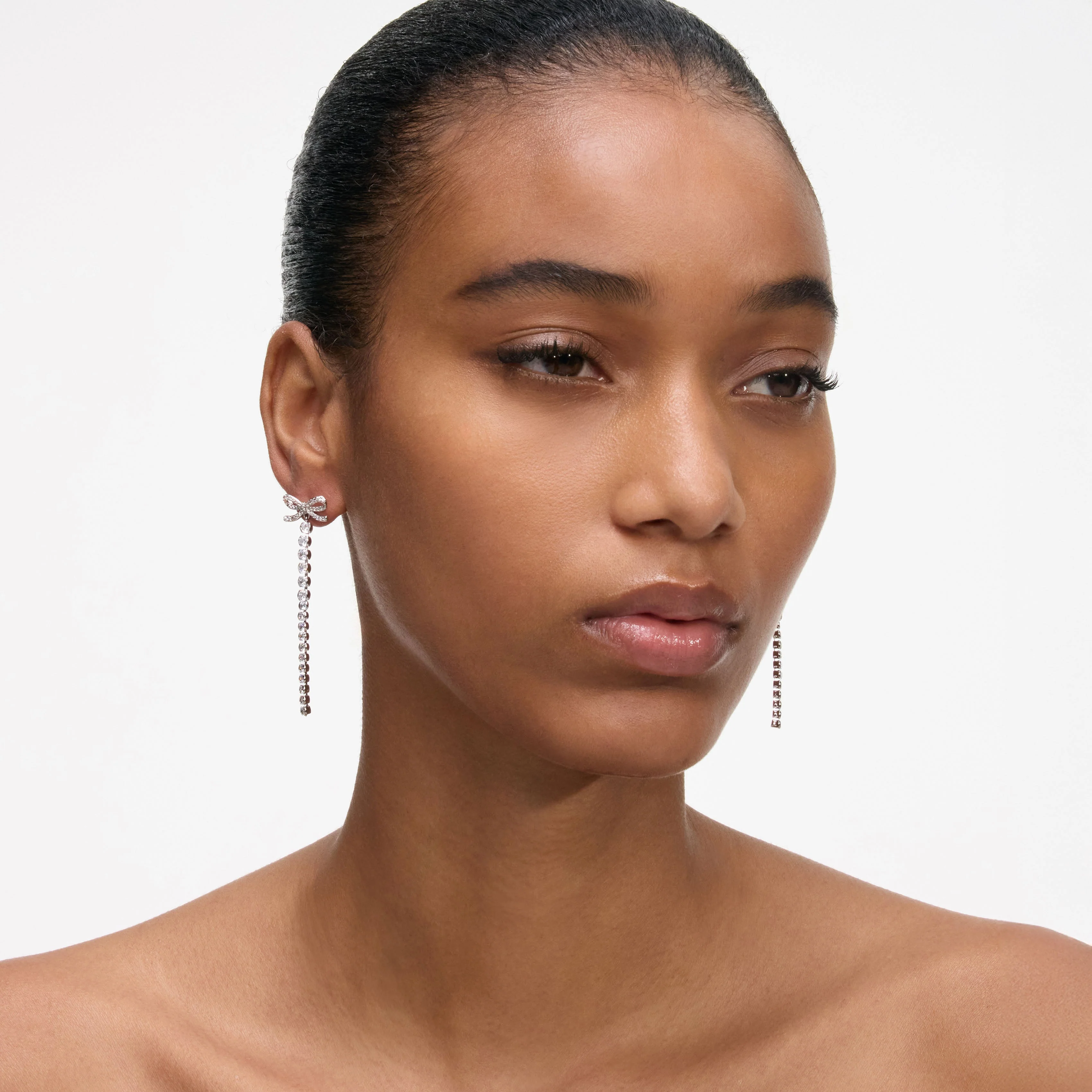 Crystal Bow Droplet Earrings - Image 2