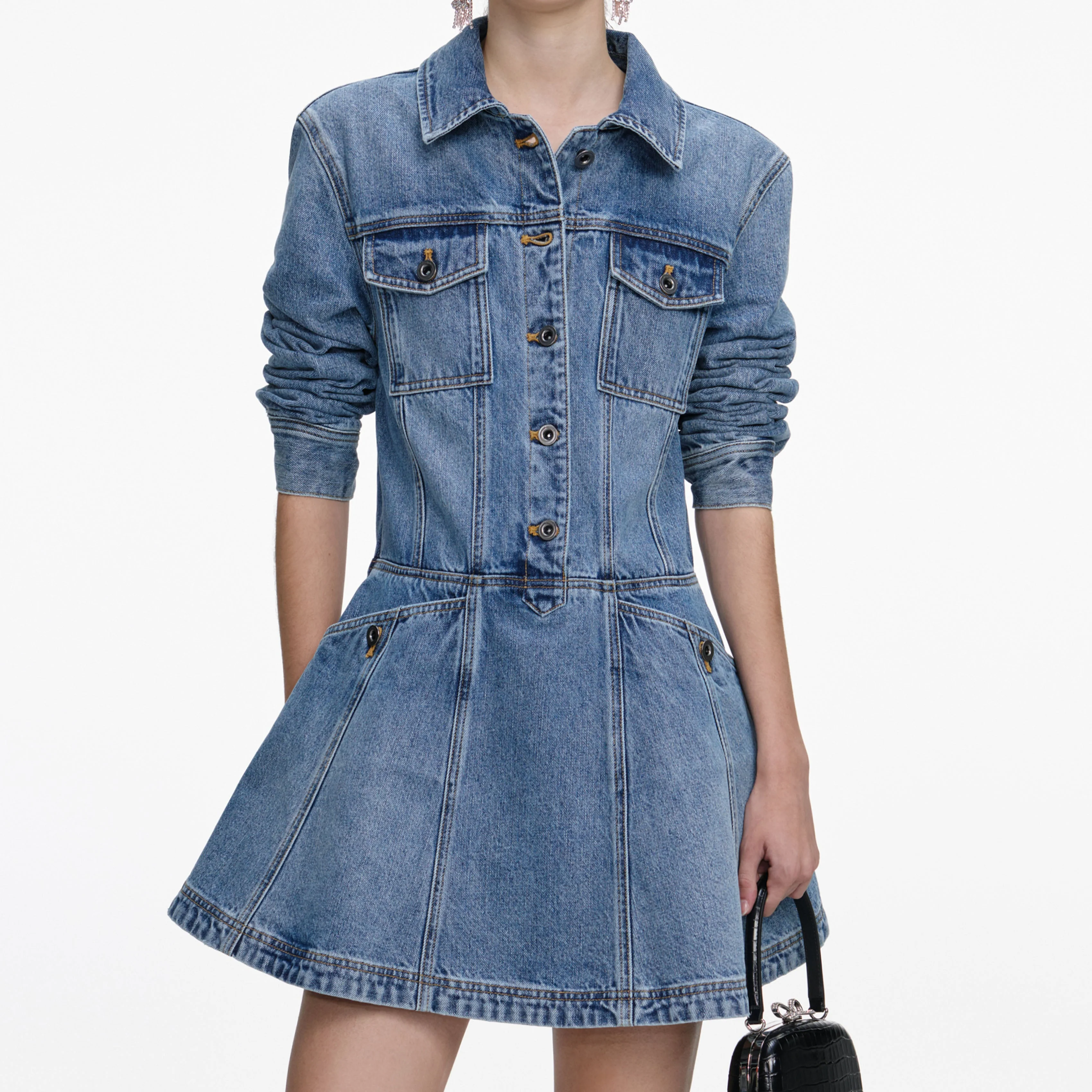 Denim Mini Shirt Dress - Image 4