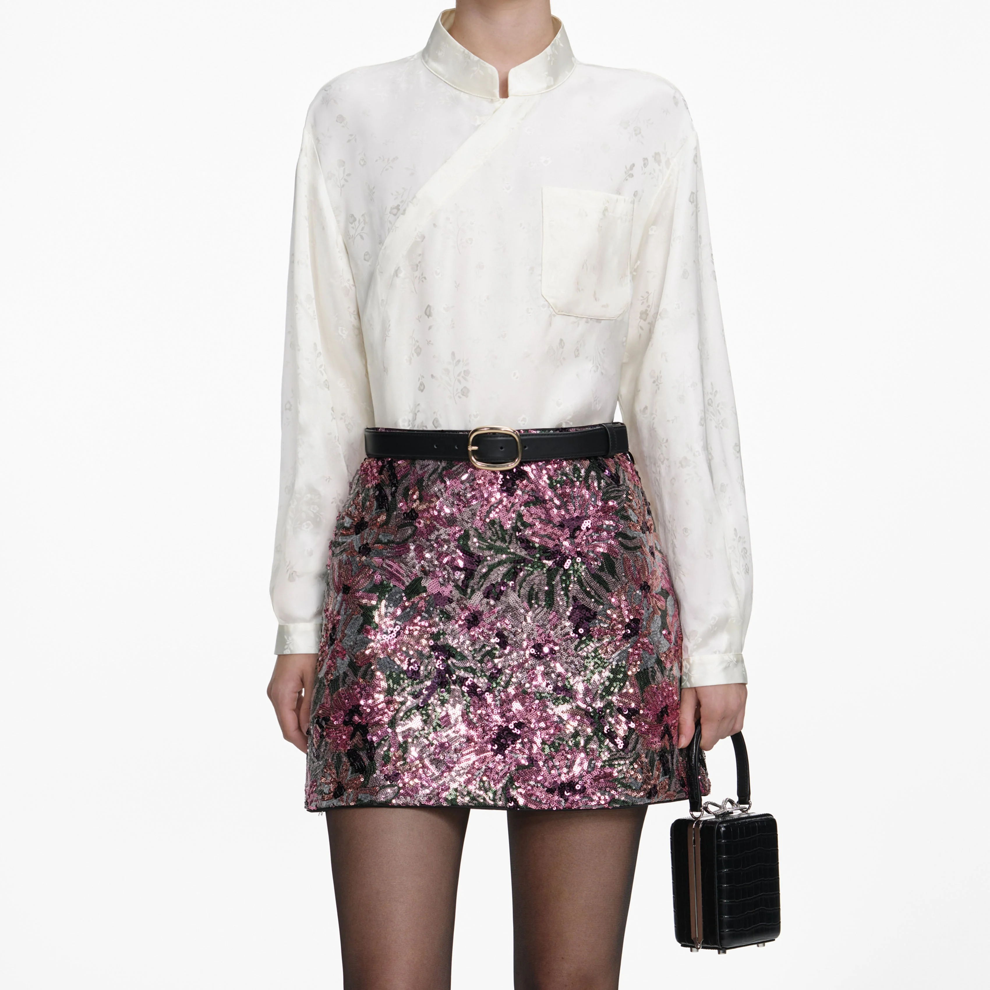 Floral Sequin Mini Skirt - Image 4