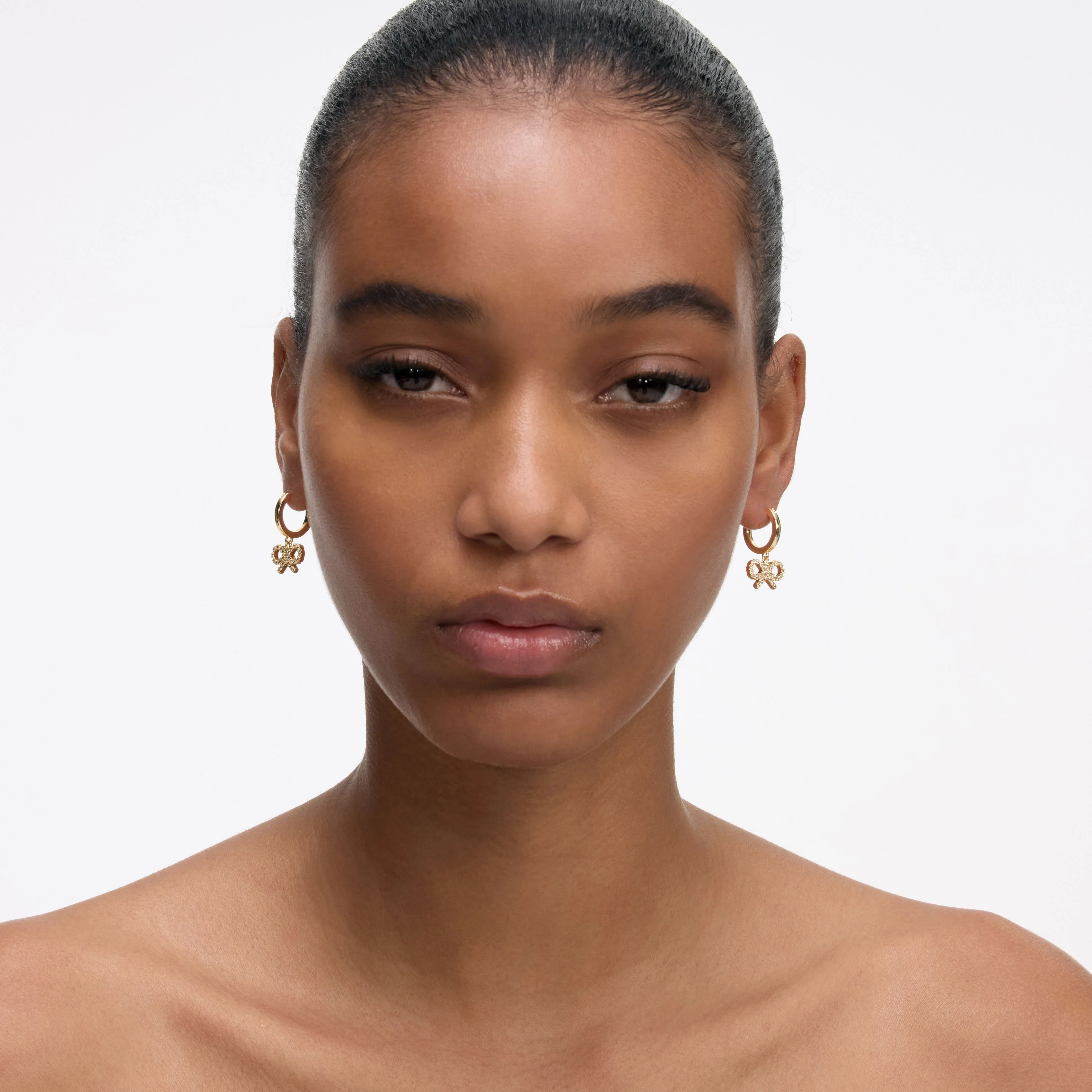 Gold Bow Hoop Earrings - Image 4