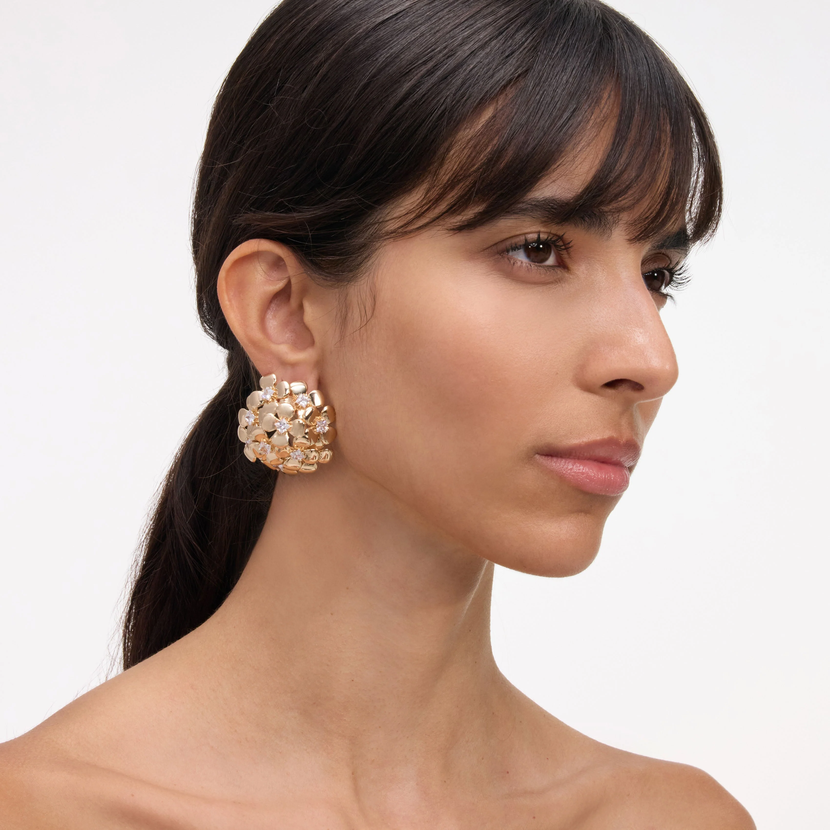 Gold Flower Cluster Earrings - Image 4