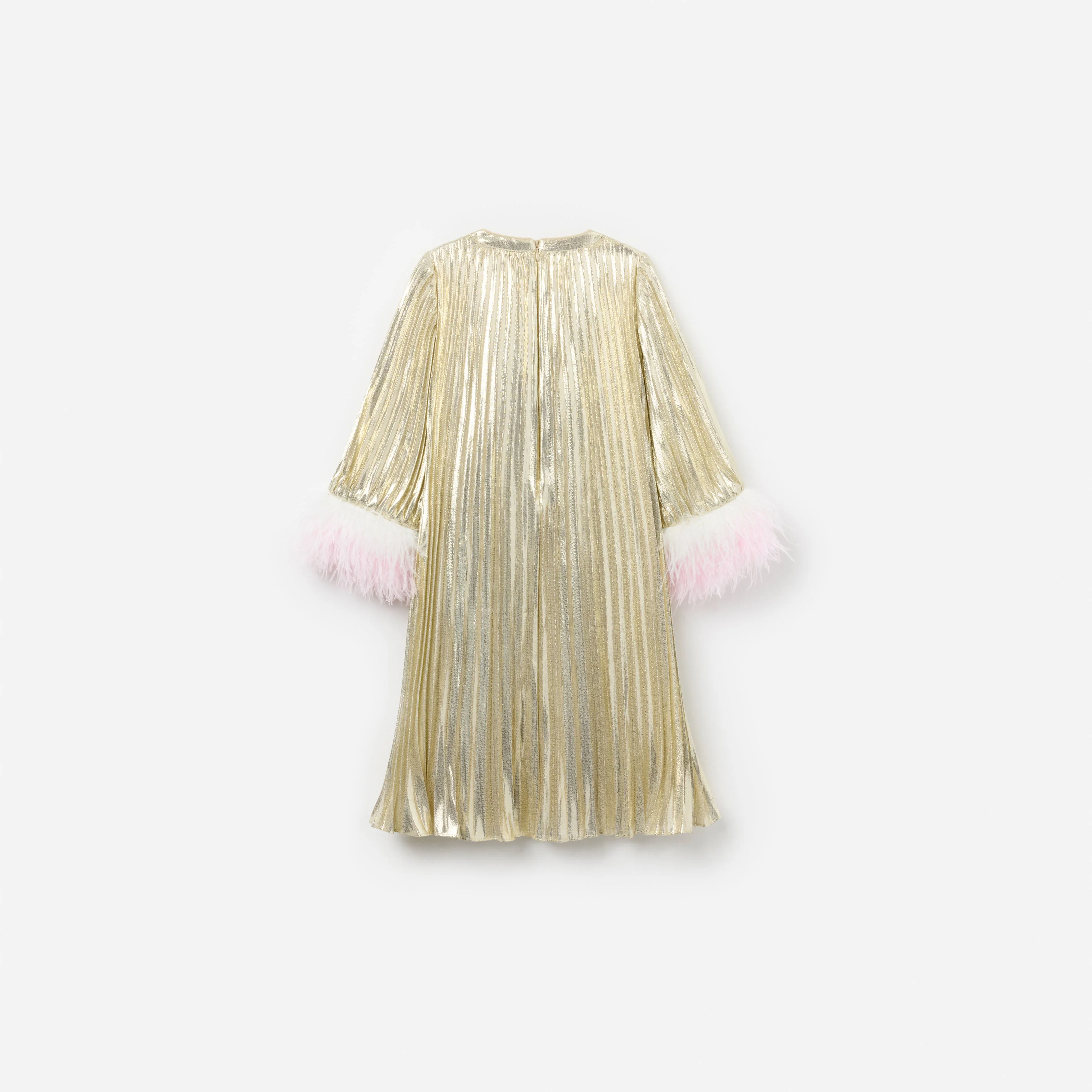 Gold Metallic Chiffon Feather Dress - Image 2