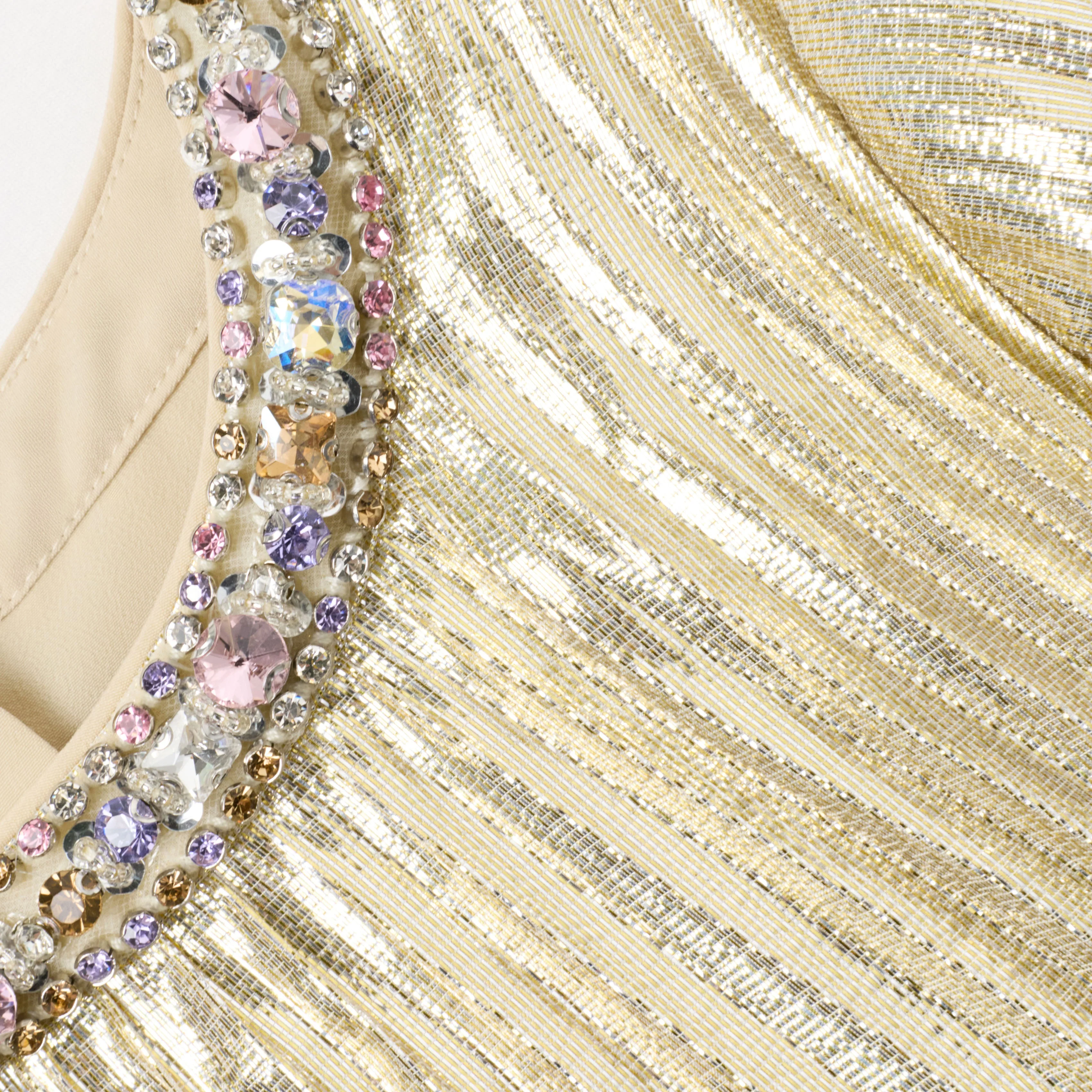 Gold Metallic Chiffon Feather Dress - Image 3