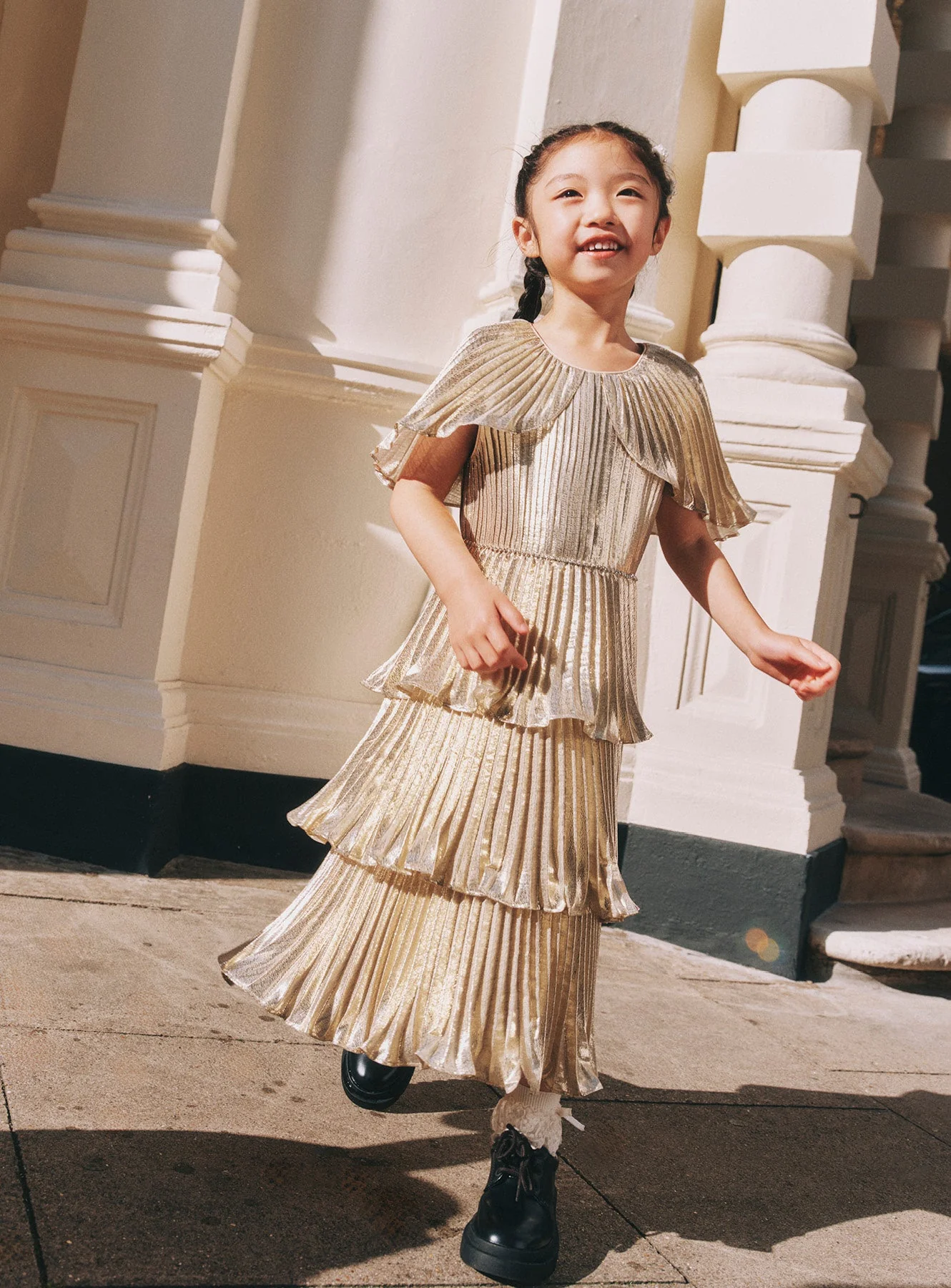 Gold Metallic Tiered Dress - Image 3