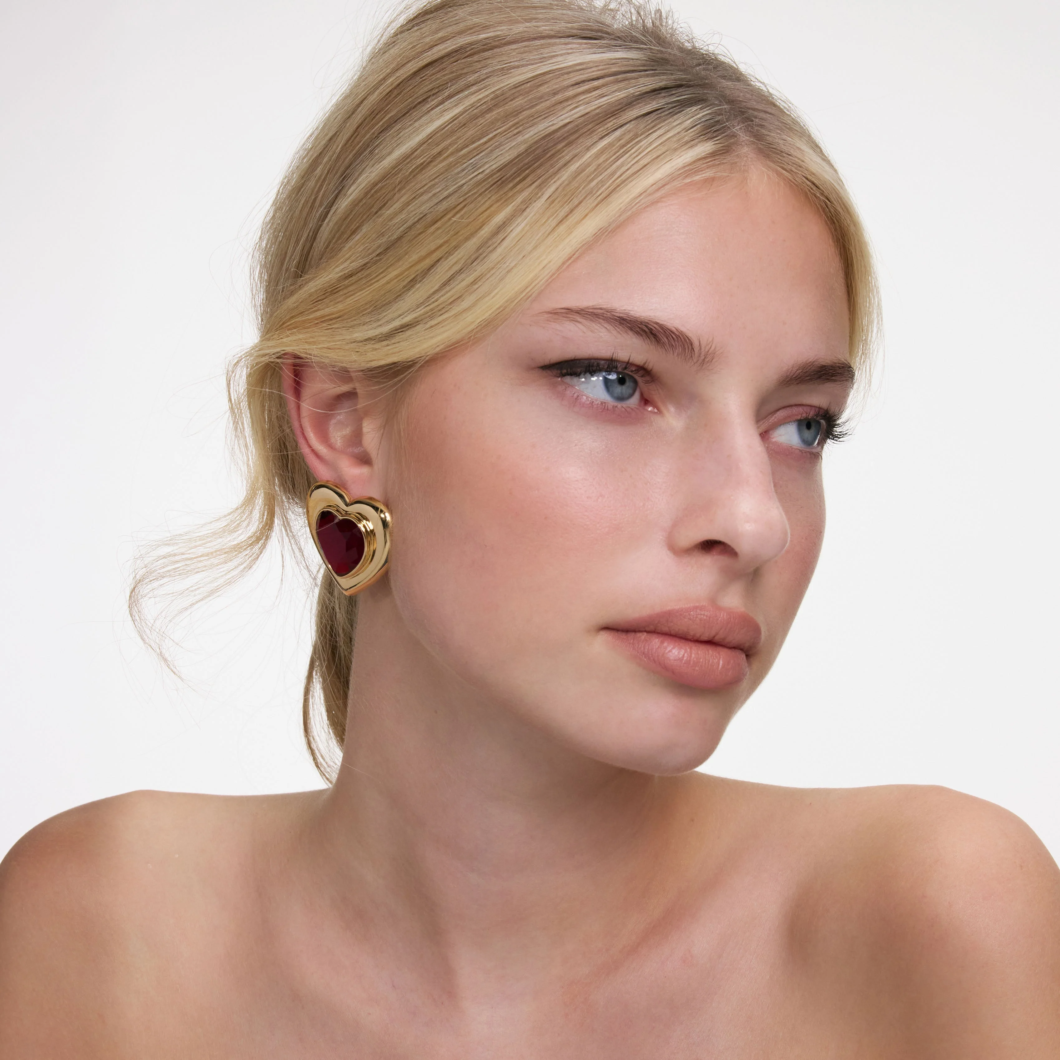 Gold Red Heart Earrings - Image 2