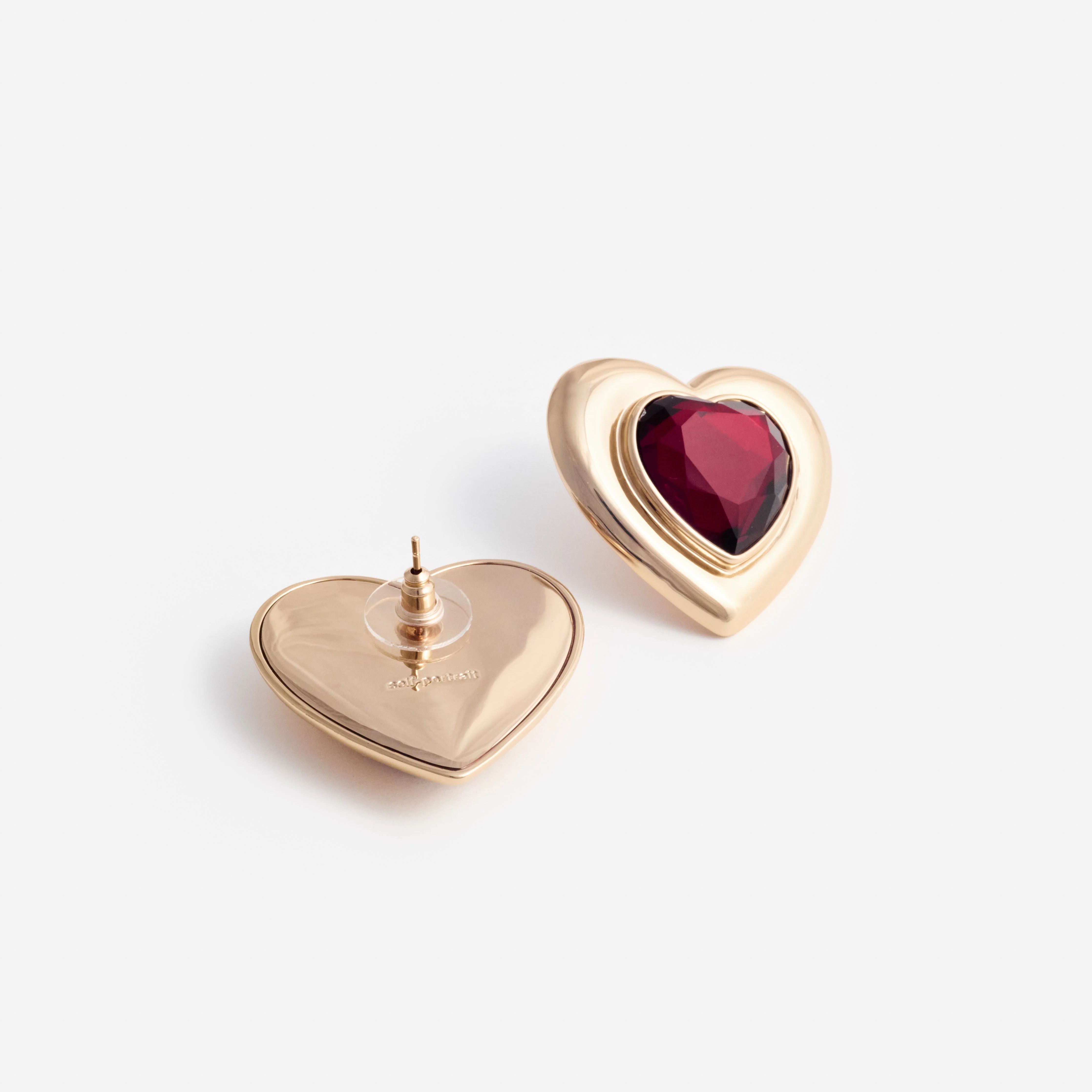 Gold Red Heart Earrings - Image 3