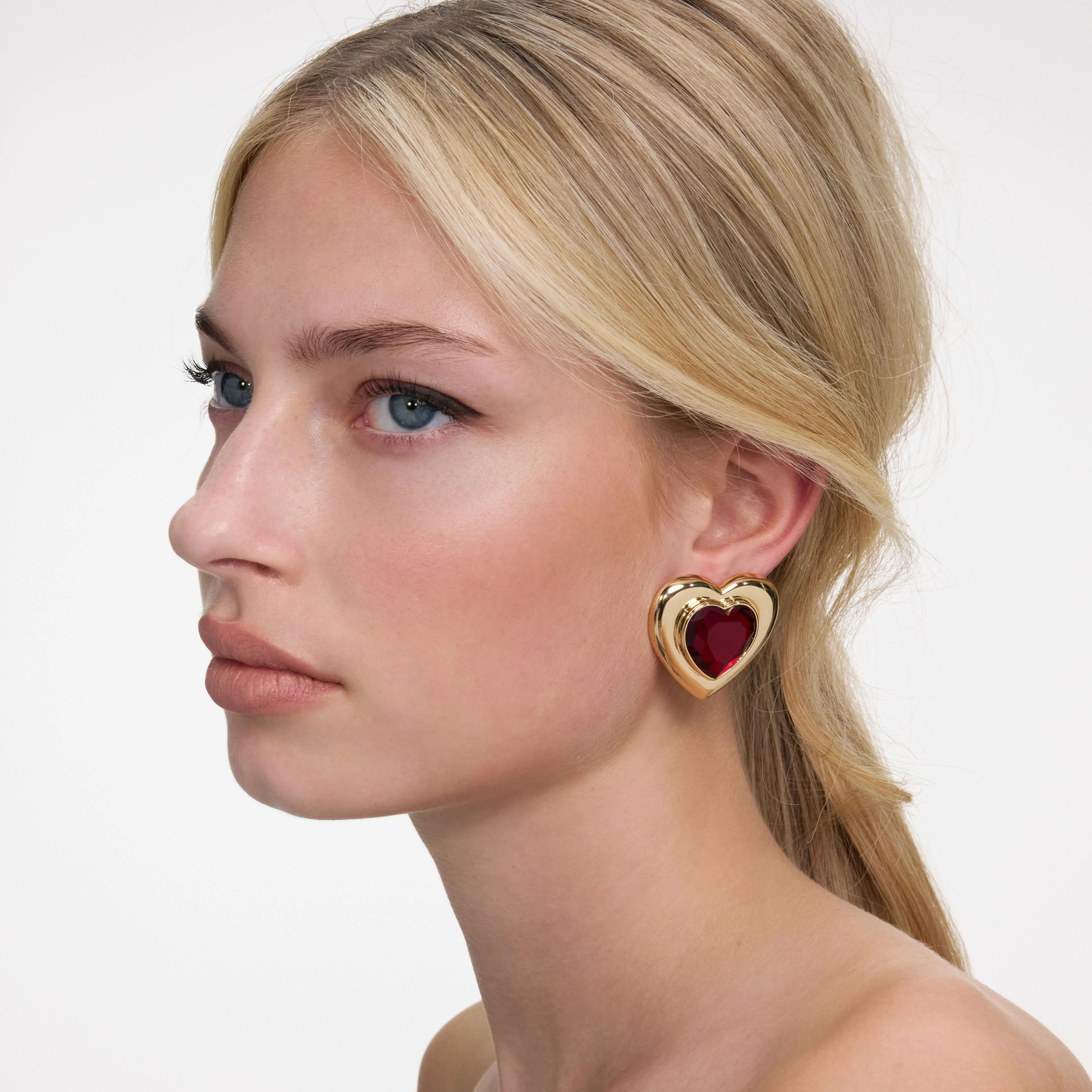 Gold Red Heart Earrings - Image 4