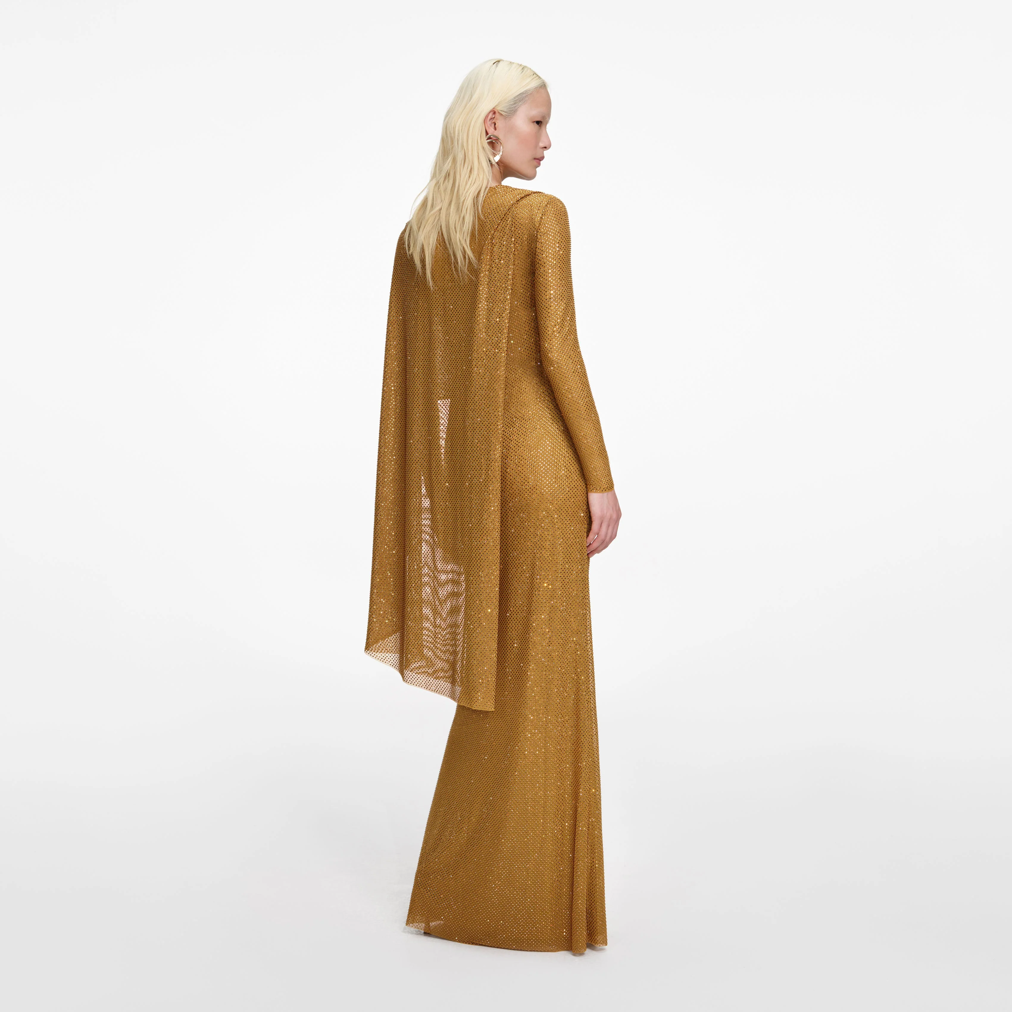 Gold Rhinestone Drape Maxi Dress - Image 2