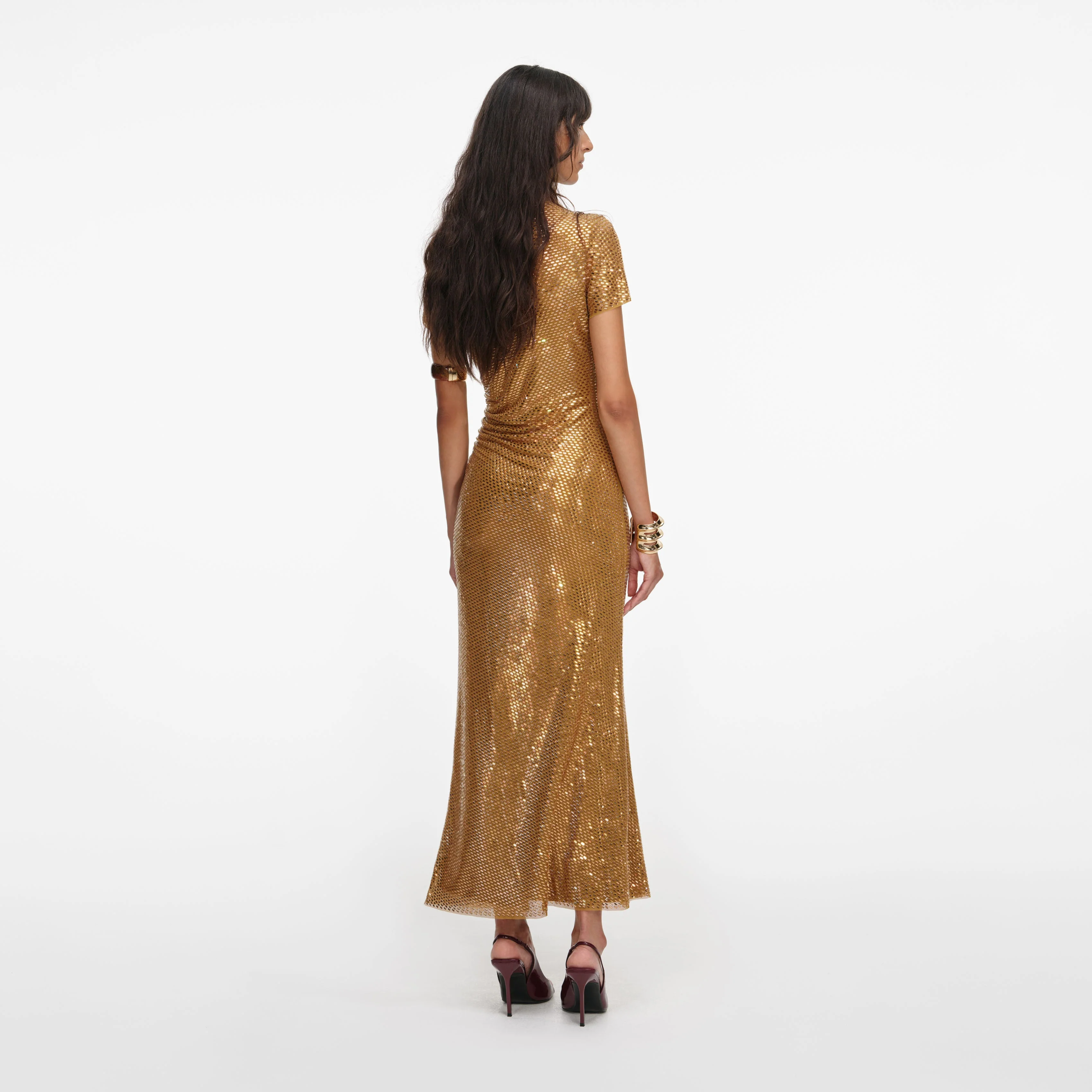 Gold Rhinestone Drape Midi Dress - Image 3
