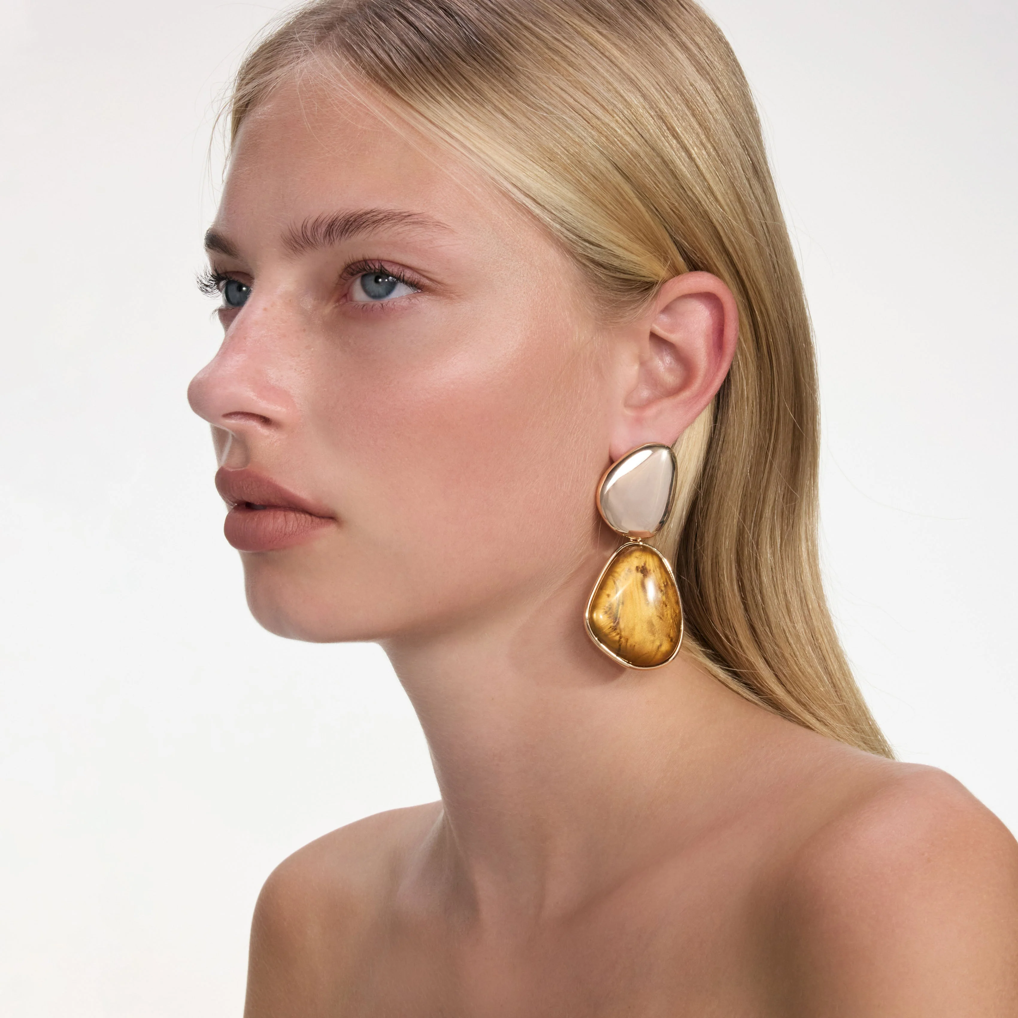 Gold Tiger Eye Tiered Earrings - Image 4