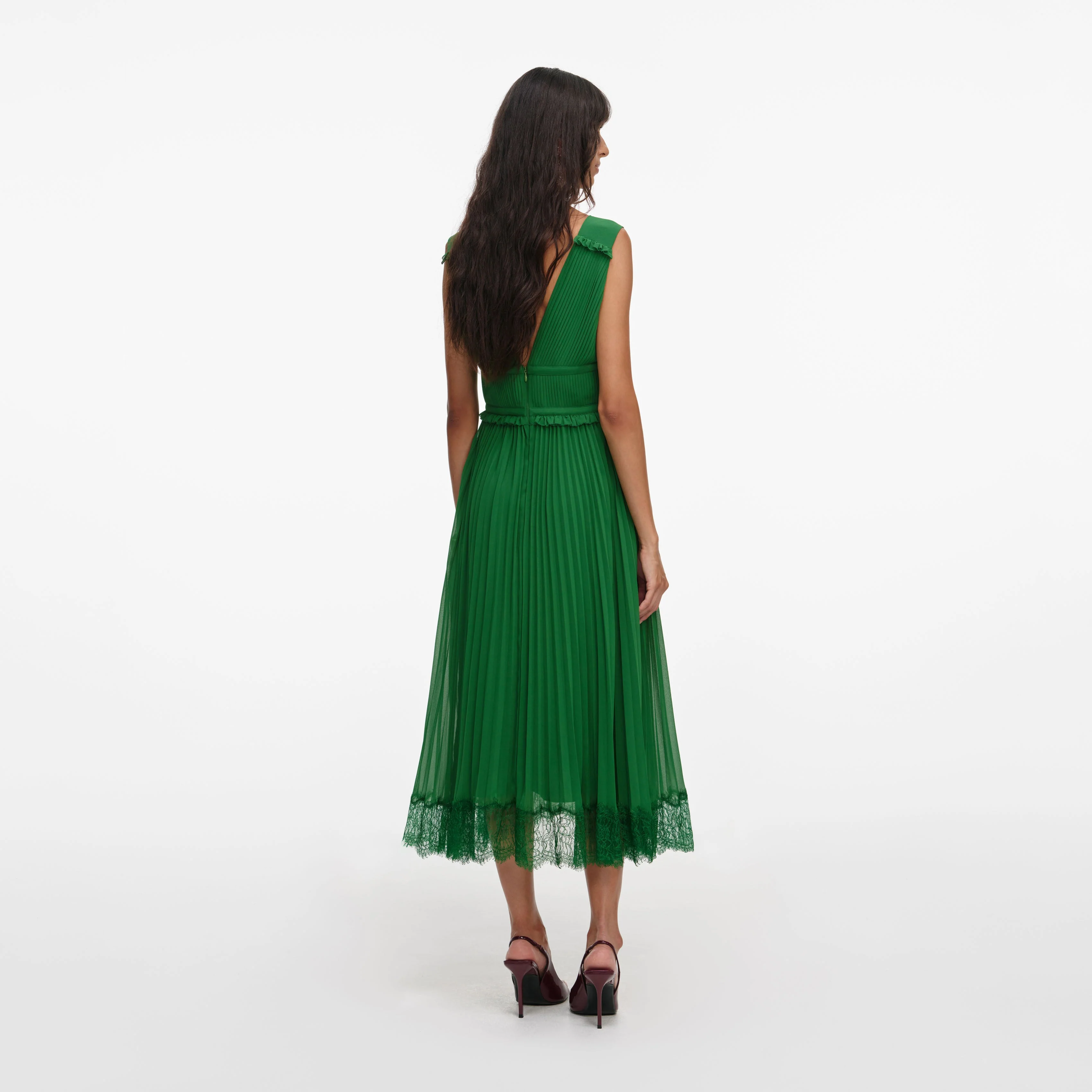 Green Chiffon Midi Dress - Image 3