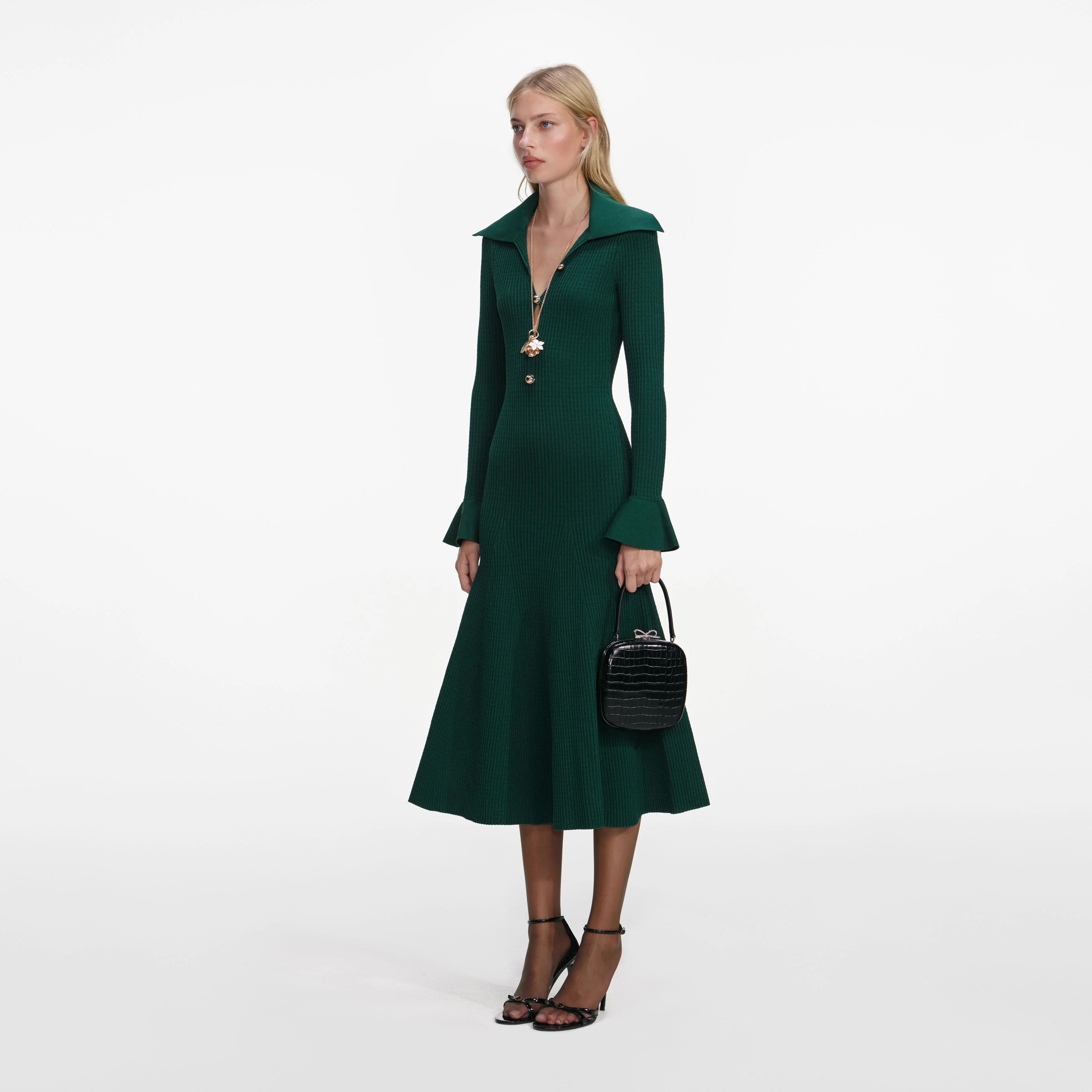 Green Keyhole Knit Midi Dress - Image 2