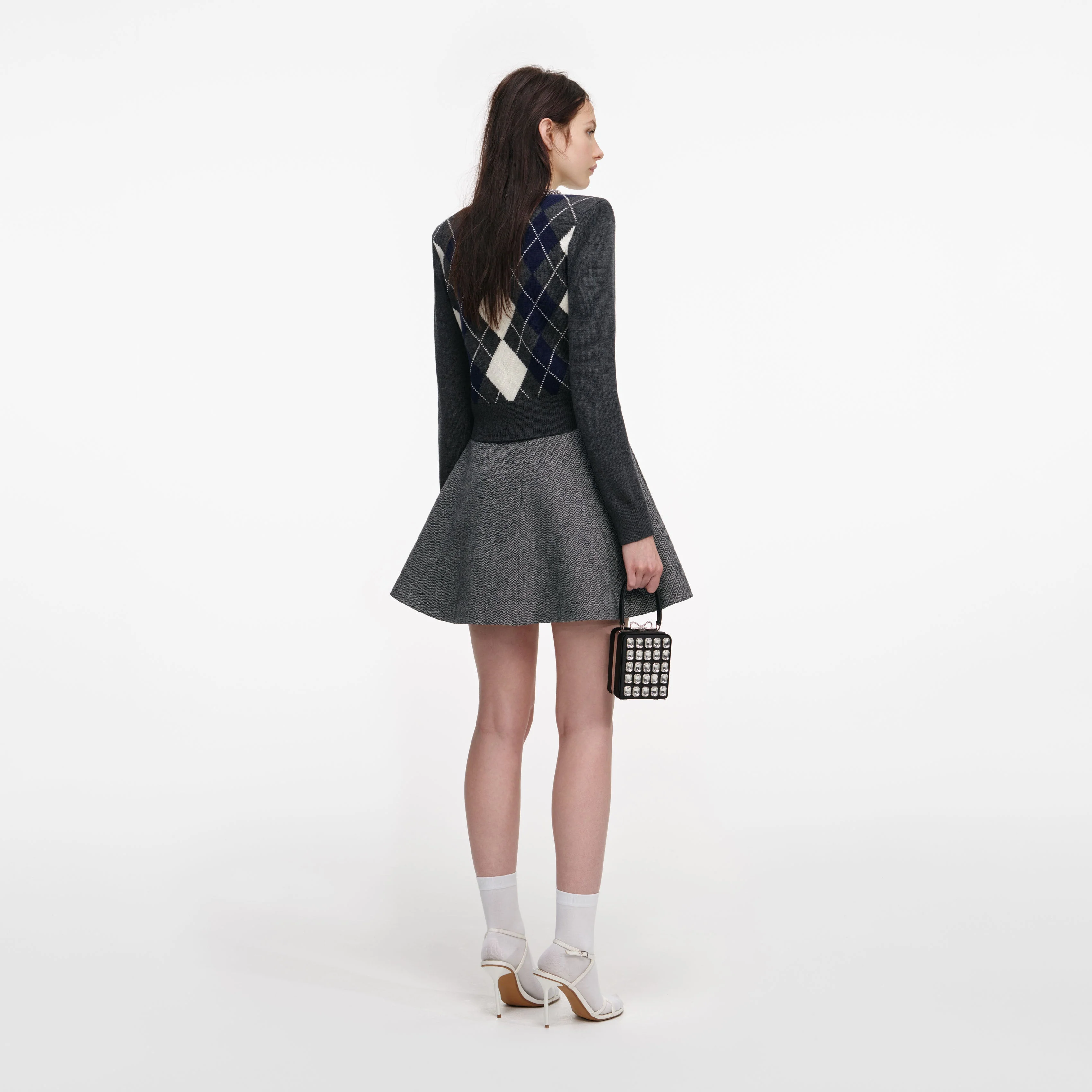 Grey Argyle Crystal Trim Jumper - Image 3