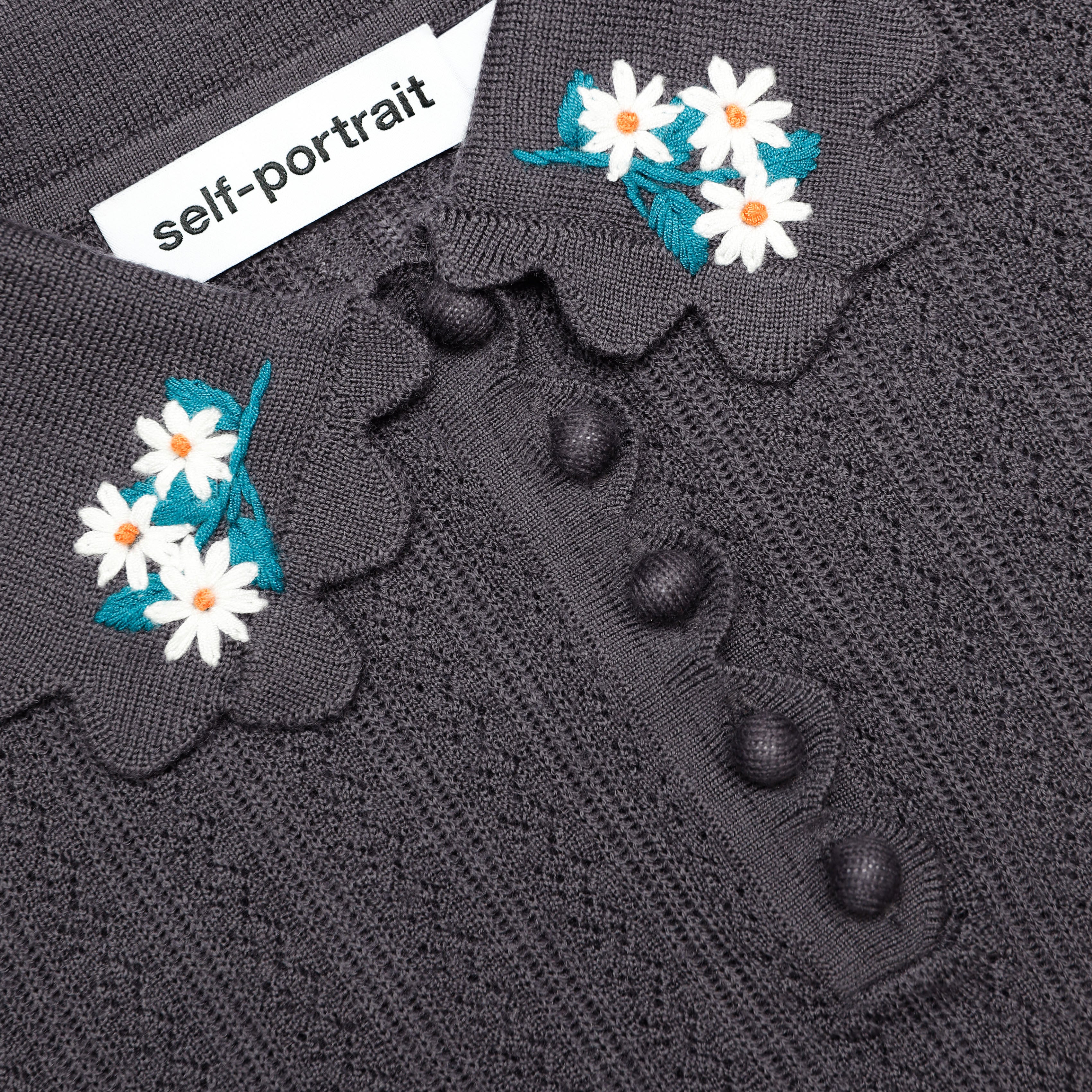 Grey Embroidered Pointelle Knit Top - Image 5