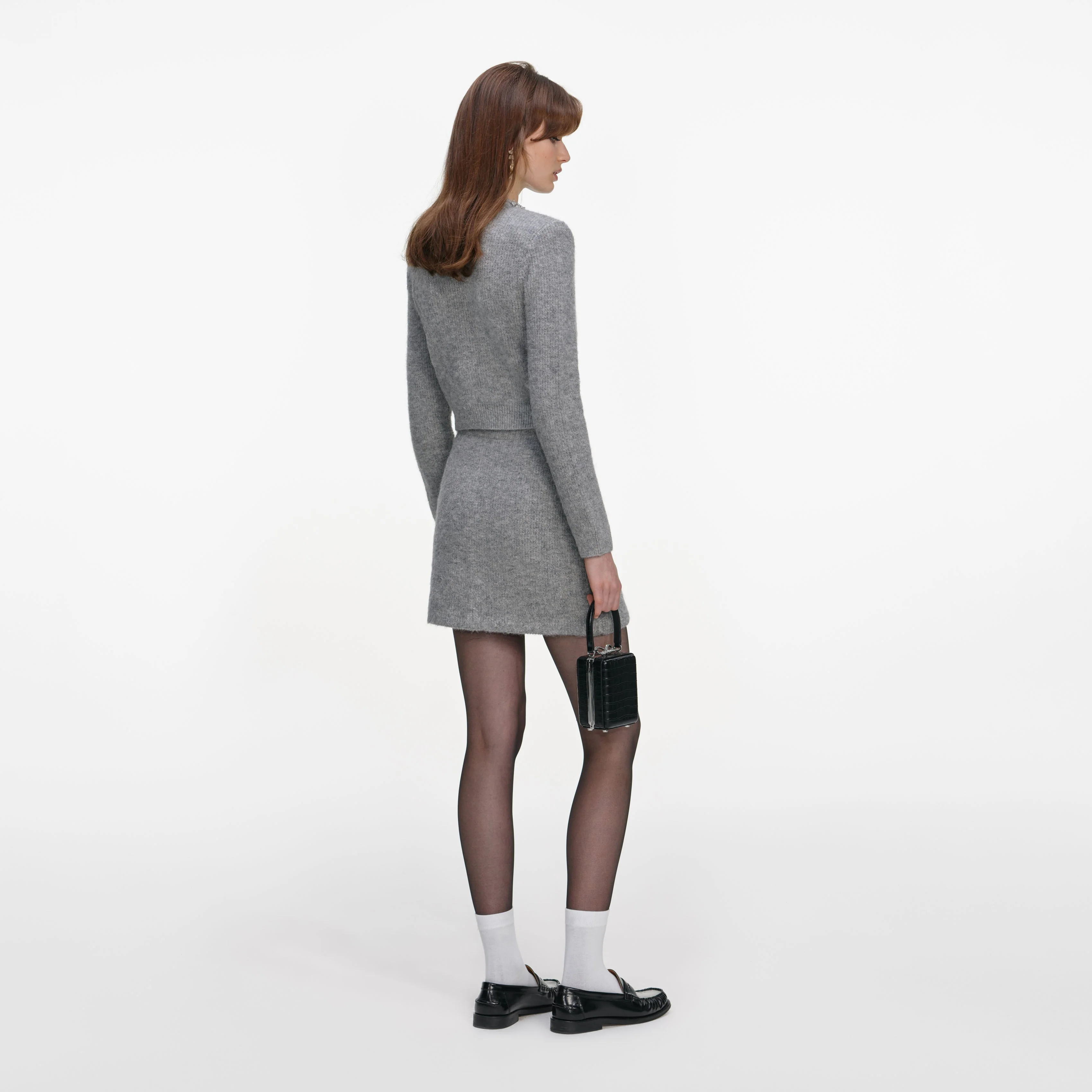 Grey Fluffy Knit Mini Skirt - Image 3