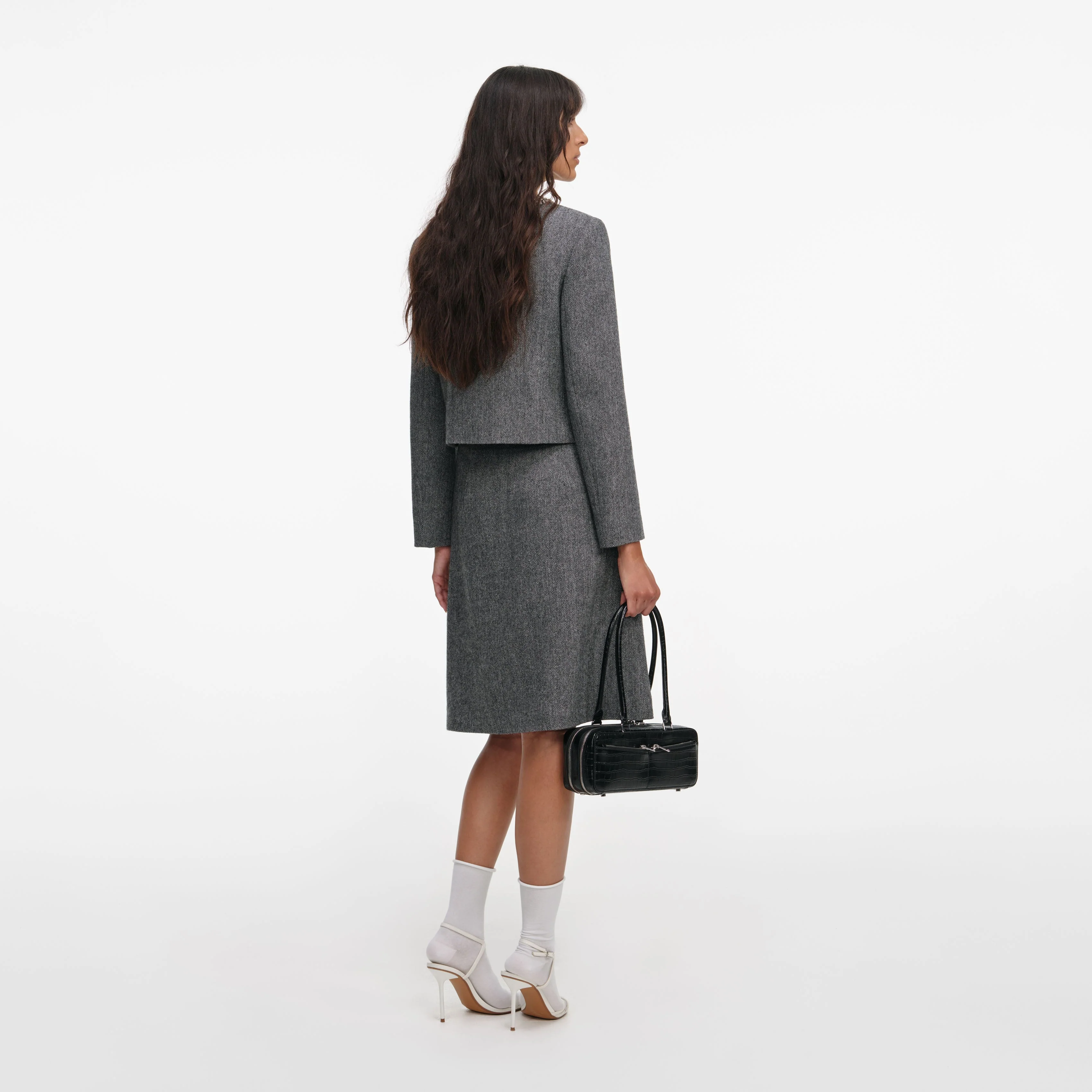 Grey Herringbone Crystal Trim Jacket - Image 3