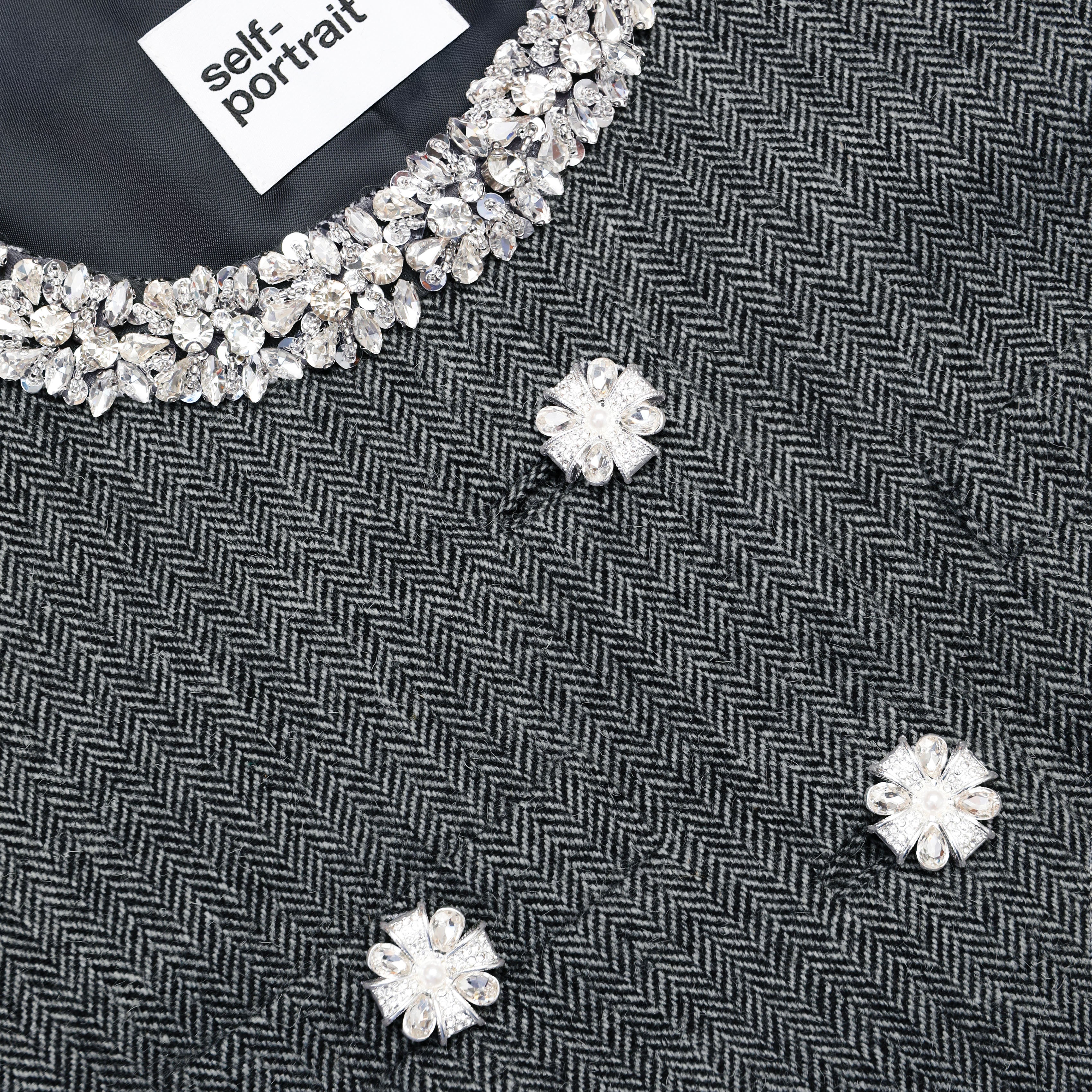 Grey Herringbone Crystal Trim Jacket - Image 5