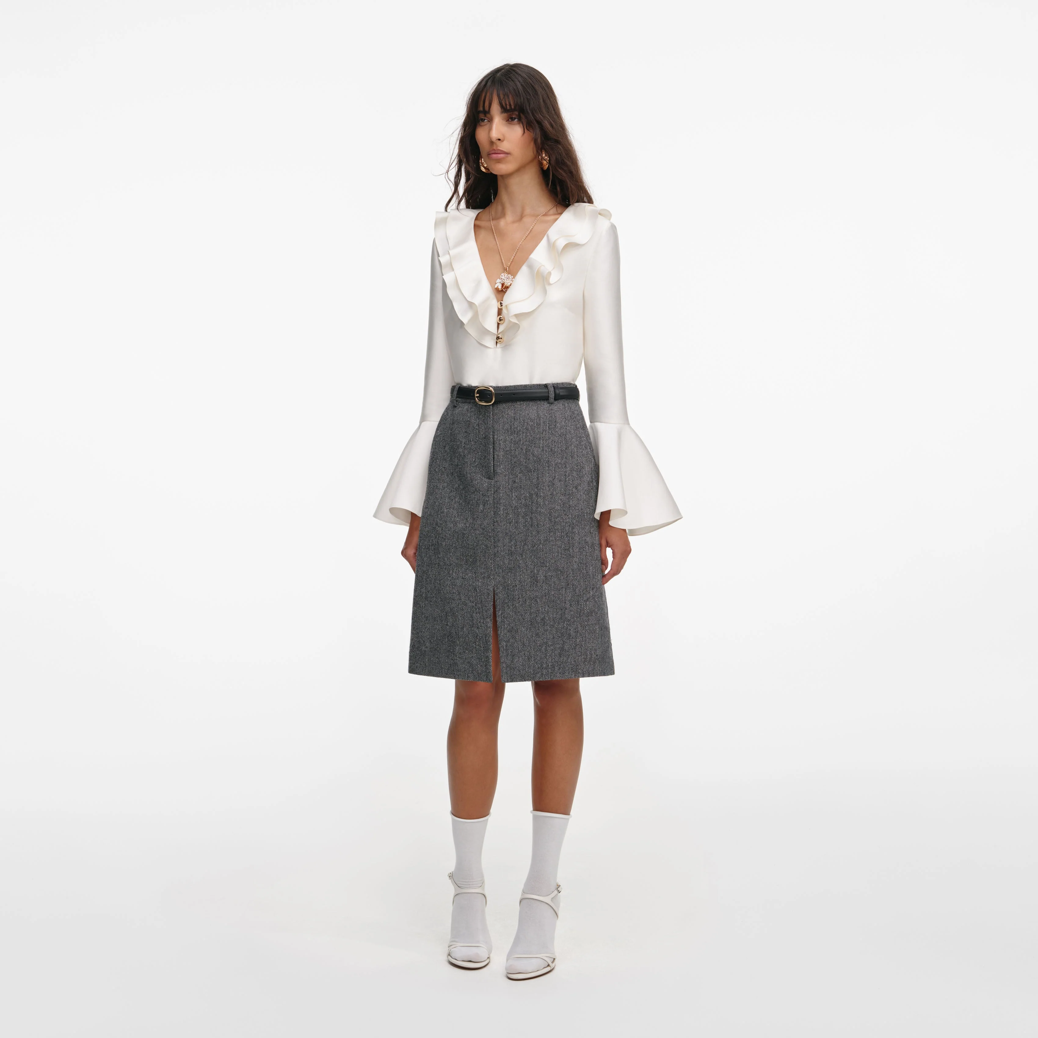 Grey Herringbone Midi Skirt - Image 2