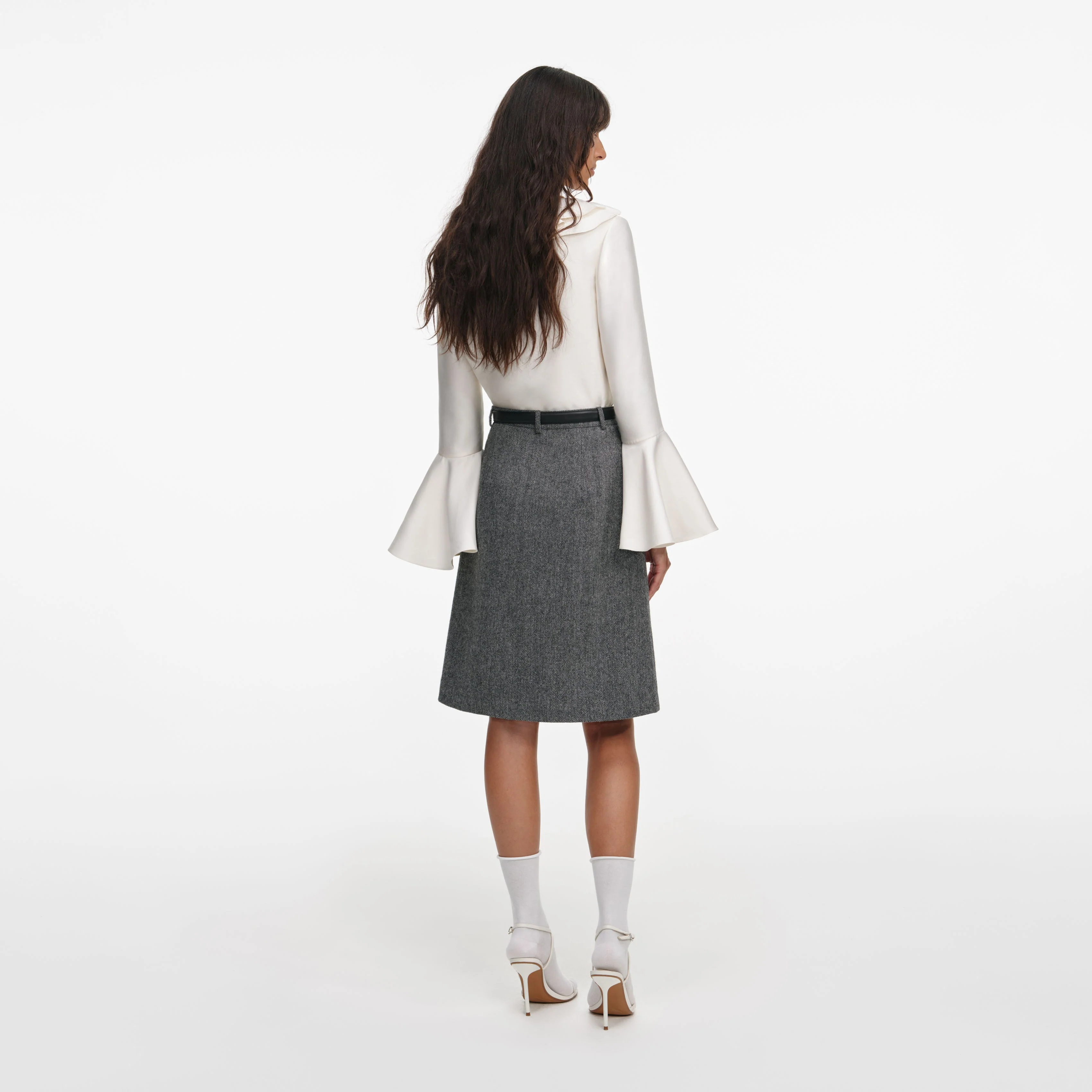 Grey Herringbone Midi Skirt - Image 3
