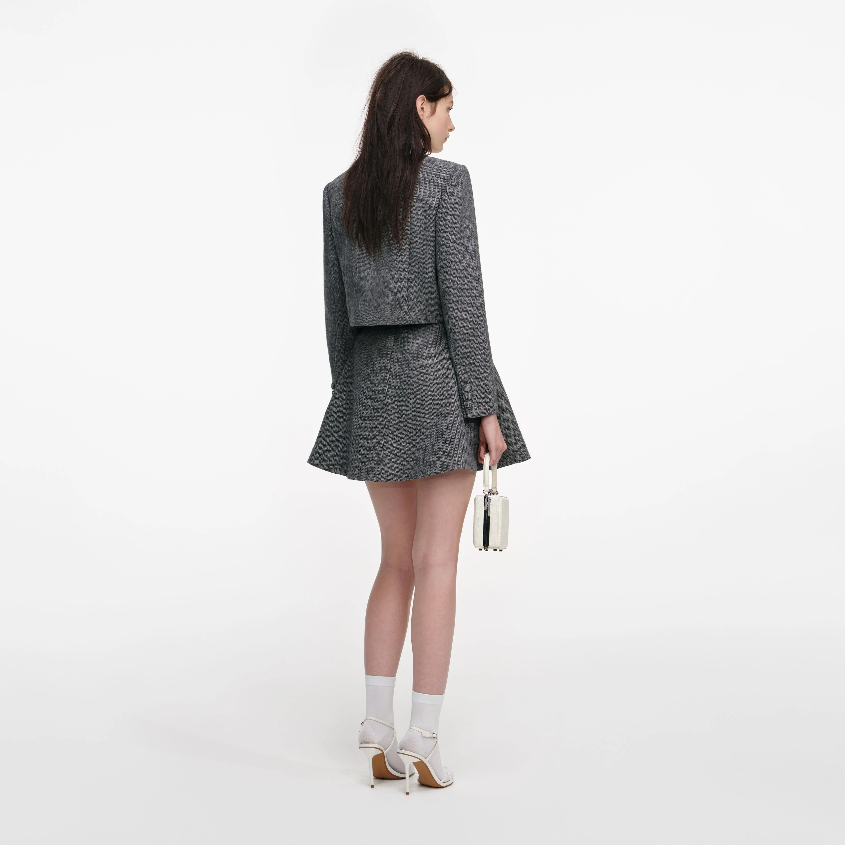 Grey Herringbone Scarf Detail Jacket - Image 3