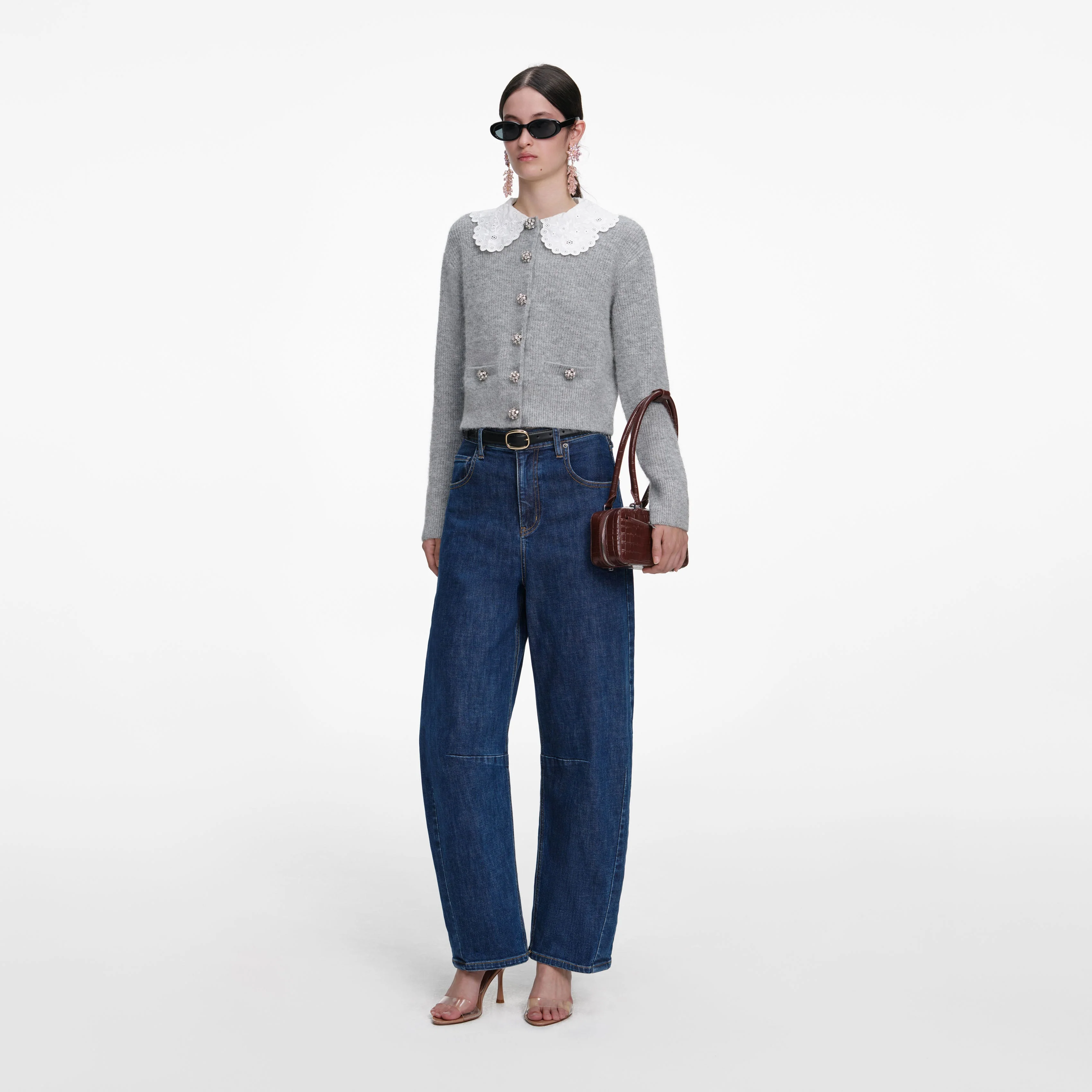 Grey Lace Collar Cardigan - Image 2