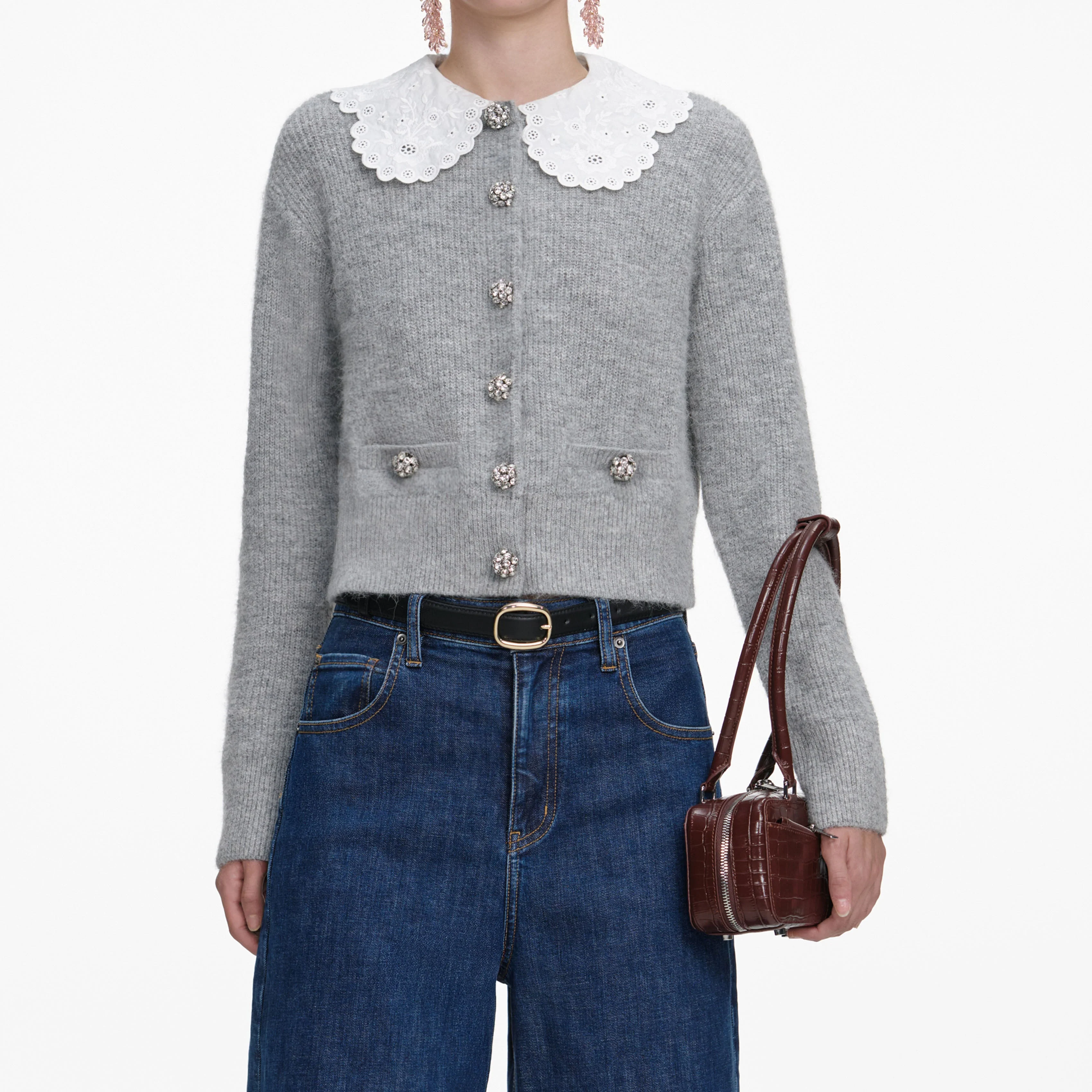 Grey Lace Collar Cardigan - Image 4