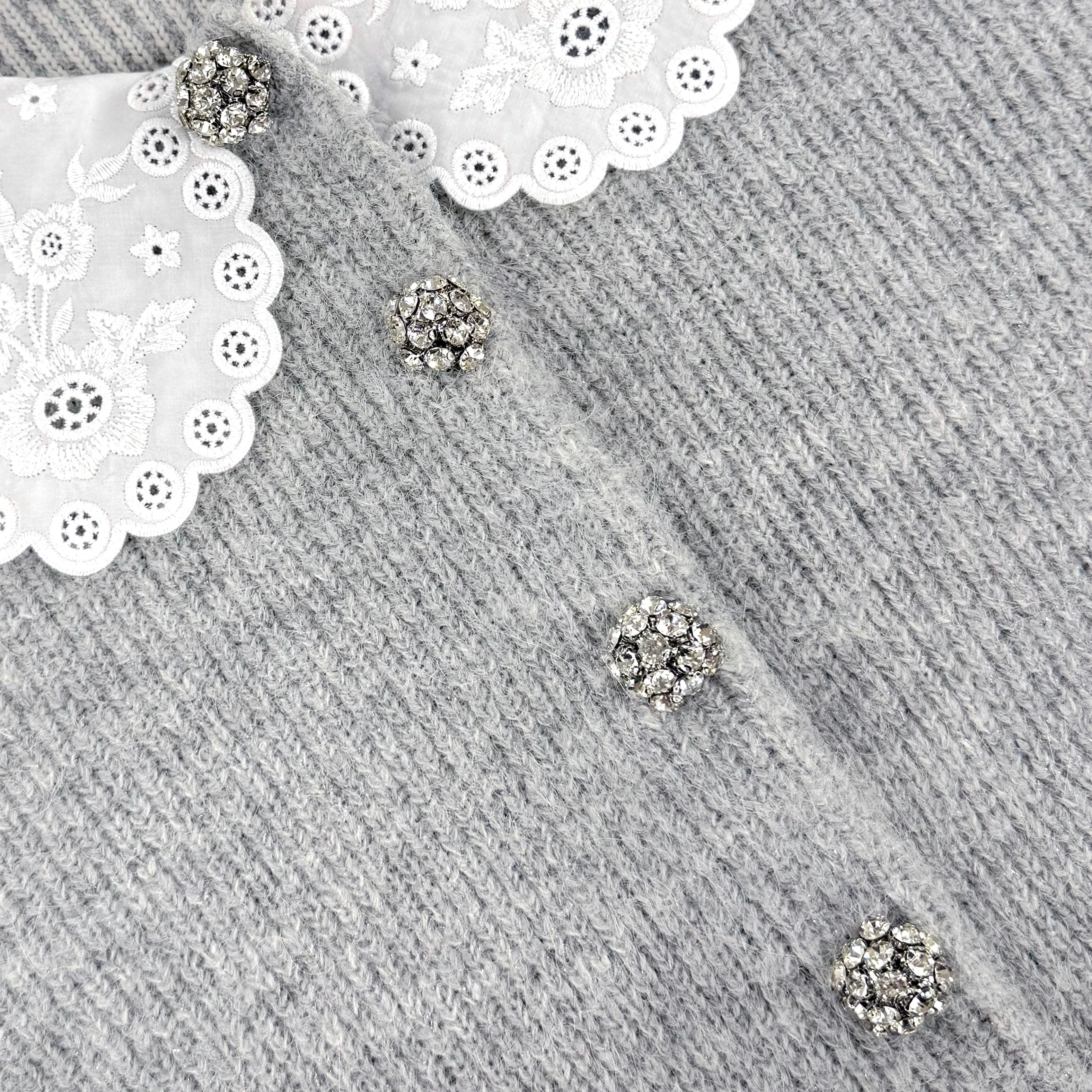Grey Lace Collar Cardigan - Image 5