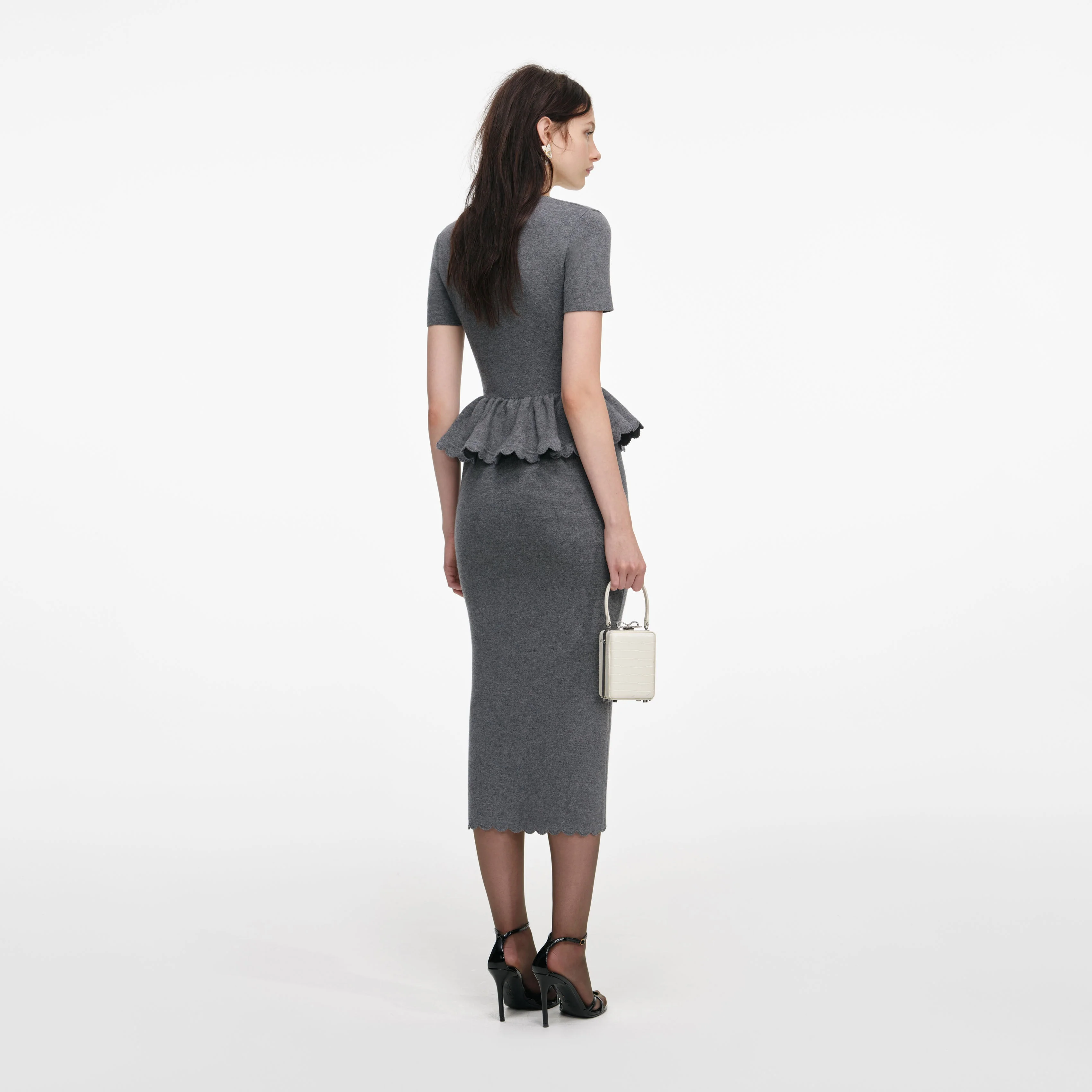 Grey Peplum Knit Midi Dress - Image 3