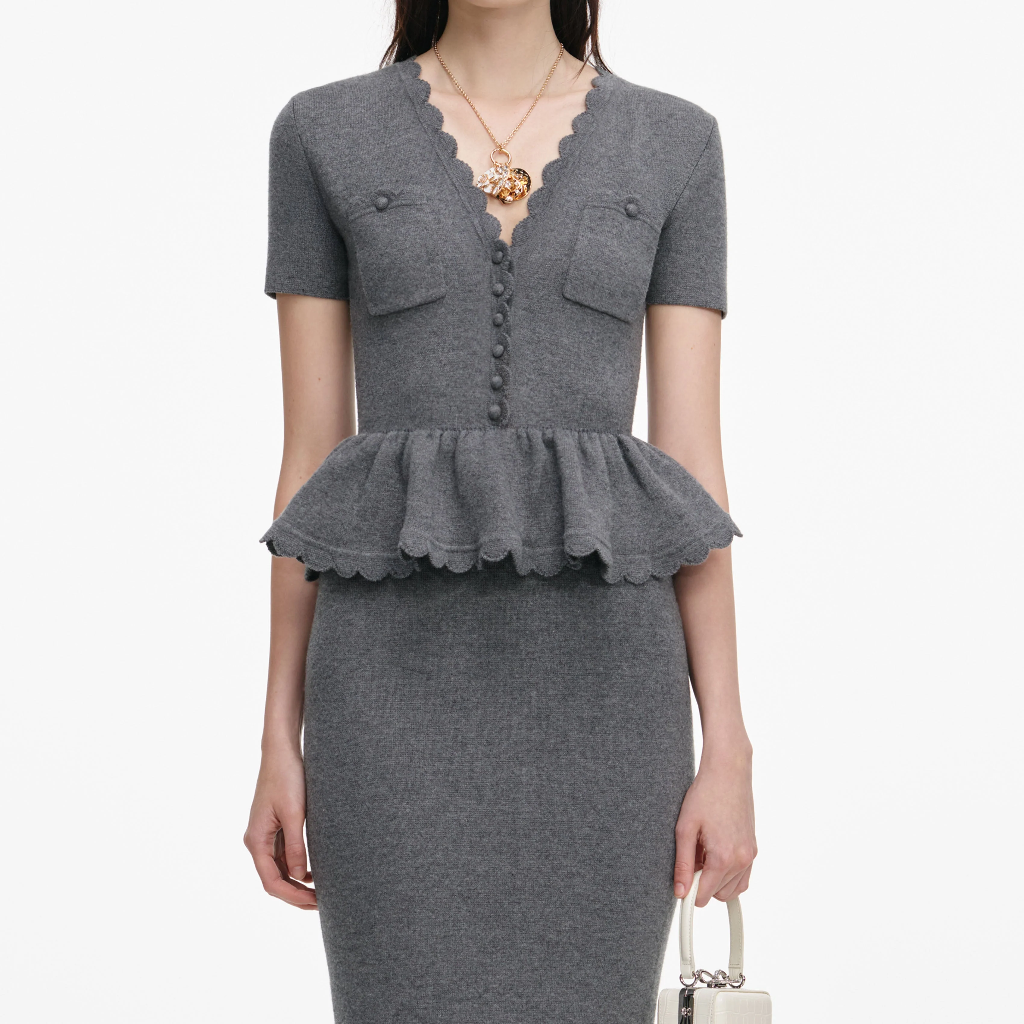 Grey Peplum Knit Midi Dress - Image 4