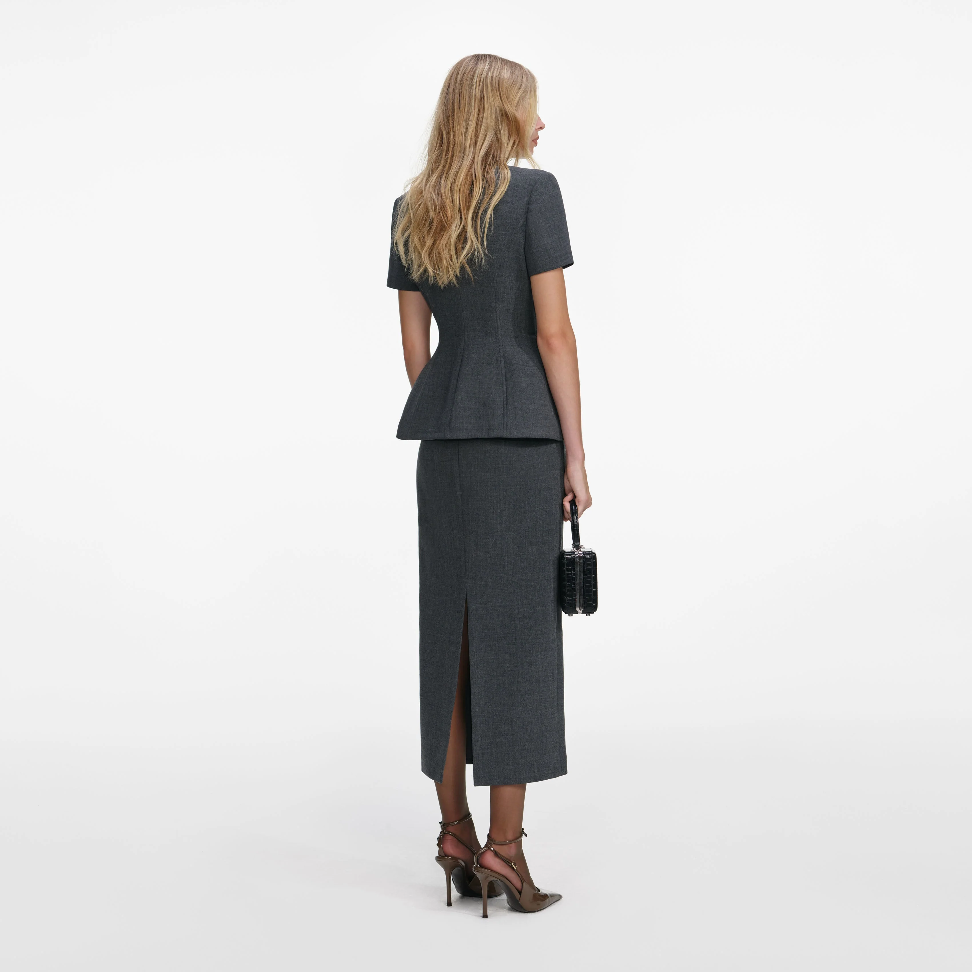 Grey Tailored Flower Detail Midi Dress - Image 3