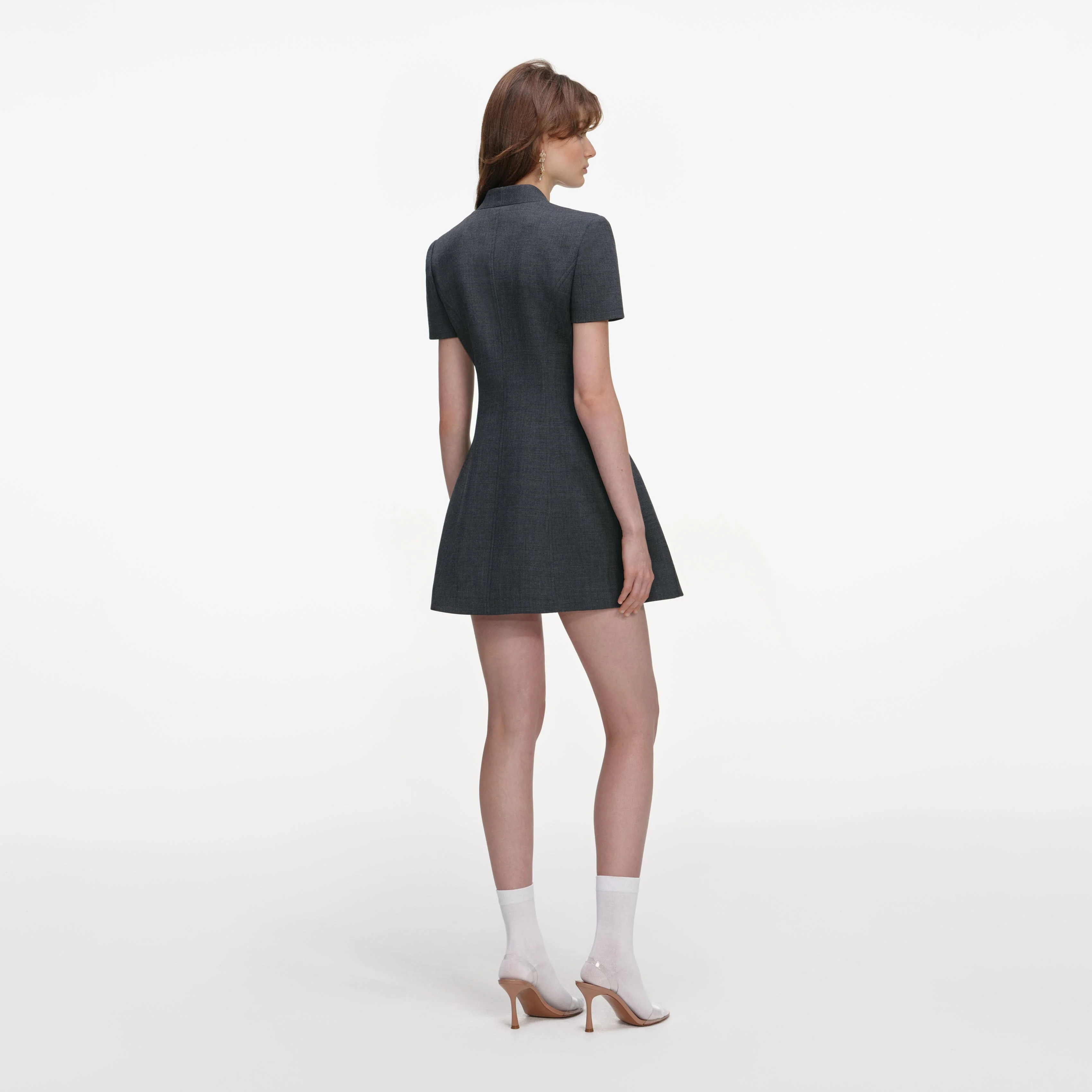 Grey Tailored Flower Detail Mini Dress - Image 3
