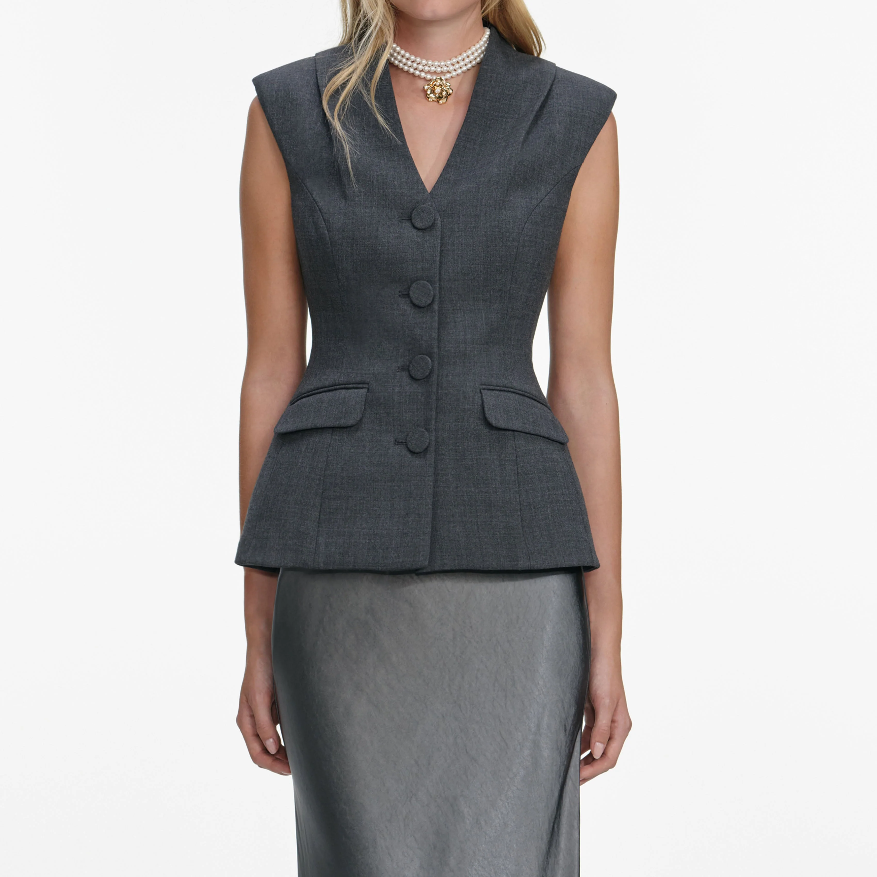 Grey Tailored Satin Maxi Dress - Image 4