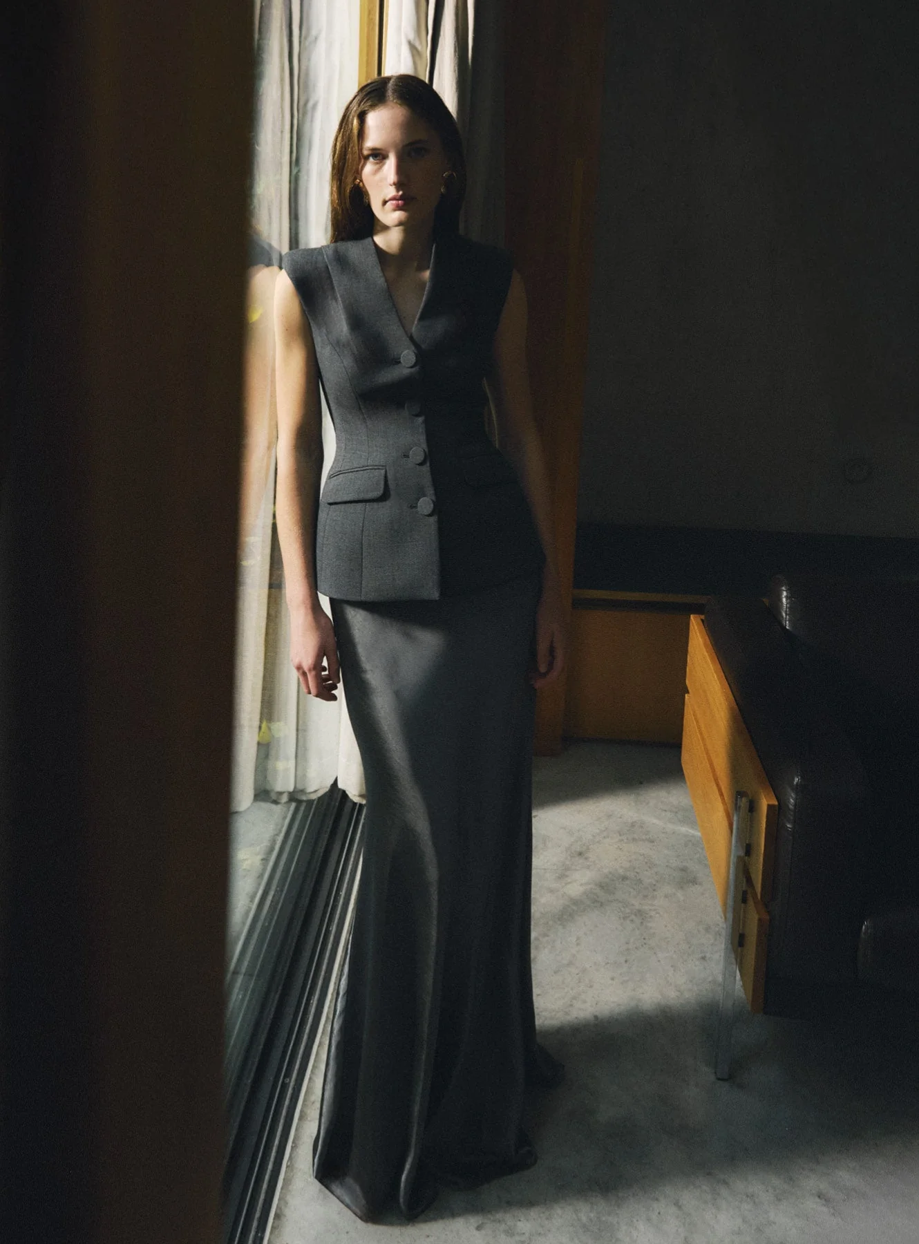 Grey Tailored Satin Maxi Dress - Image 6