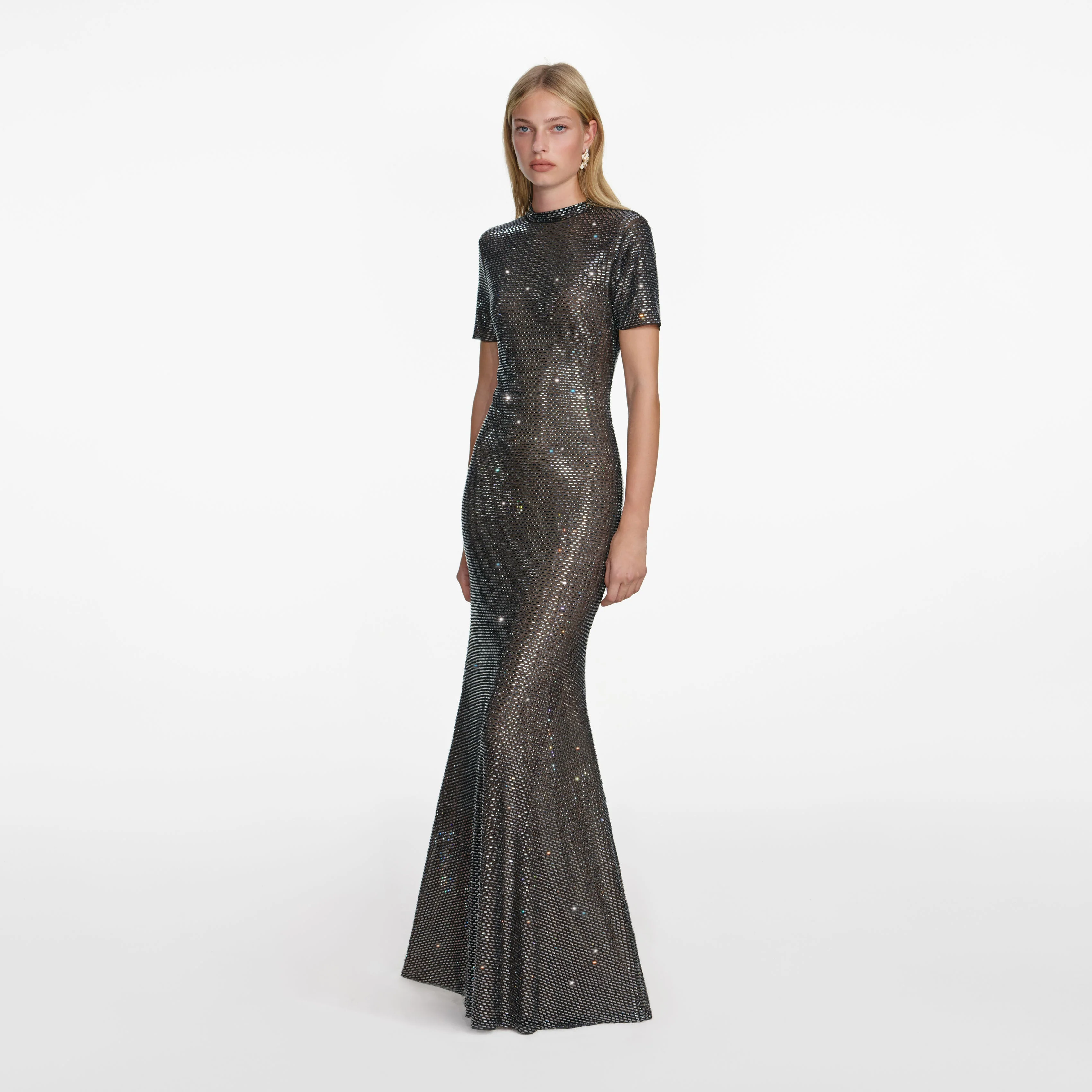 Gunmetal Rhinestone Mesh Maxi Dress - Image 2