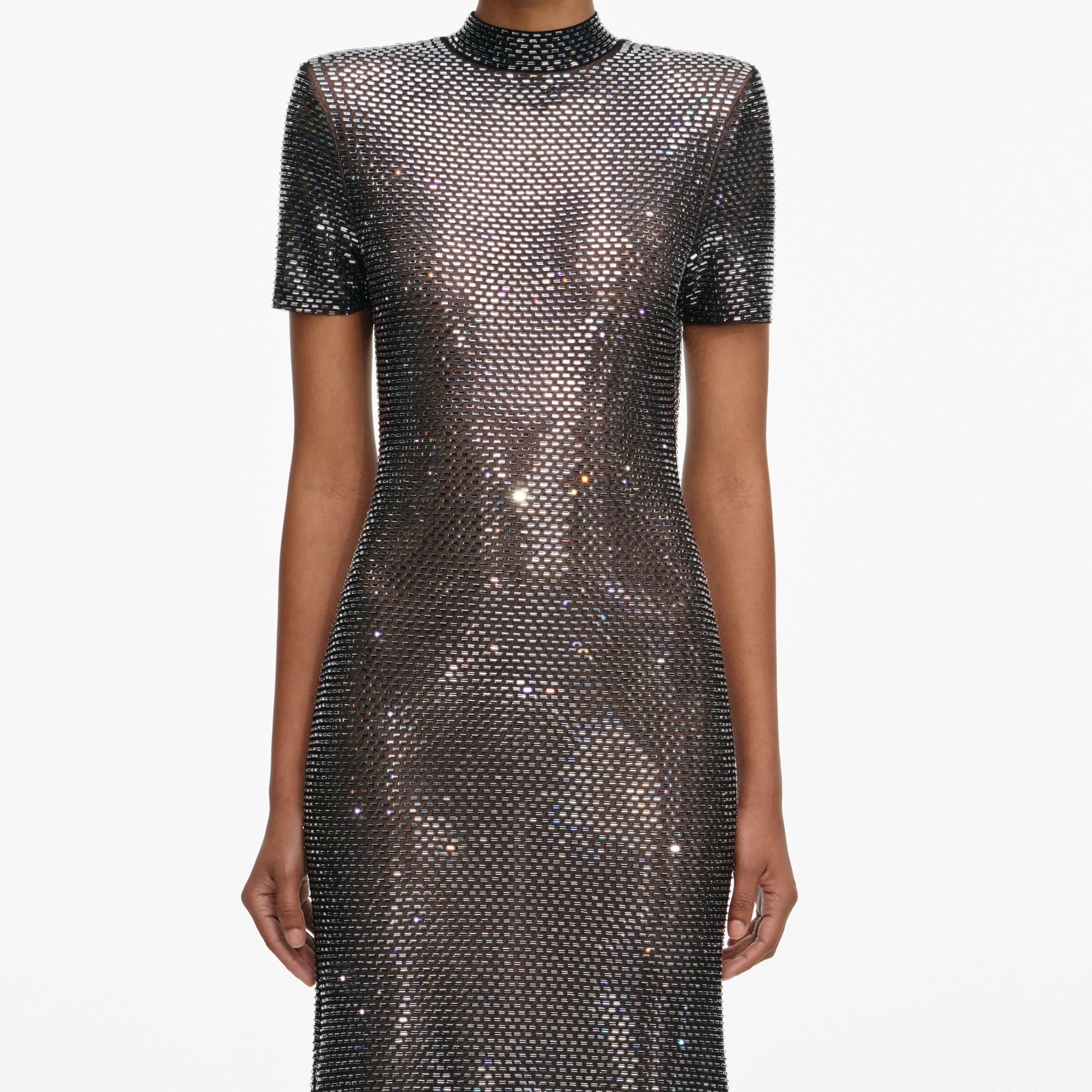 Gunmetal Rhinestone Mesh Midi Dress - Image 4