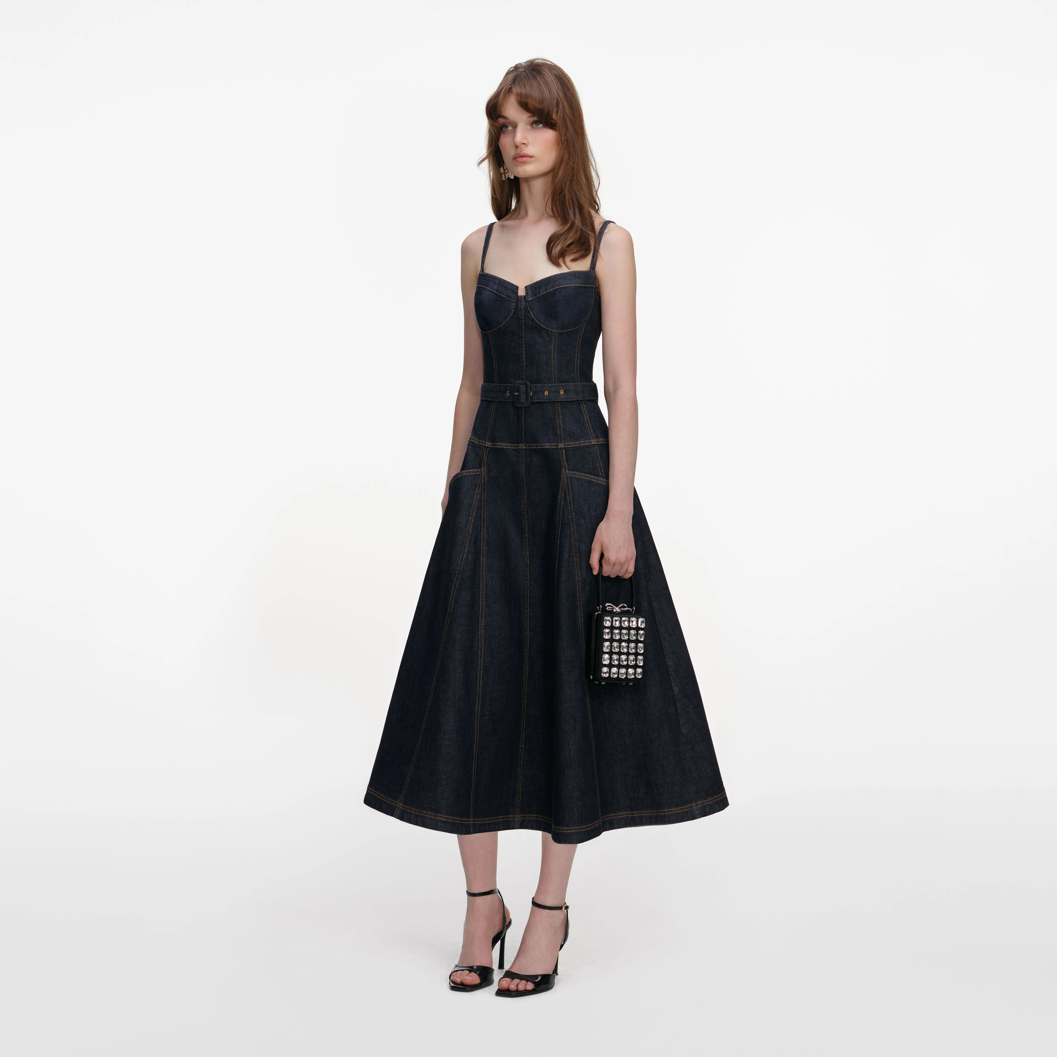 Indigo Denim Flared Midi Dress - Image 2