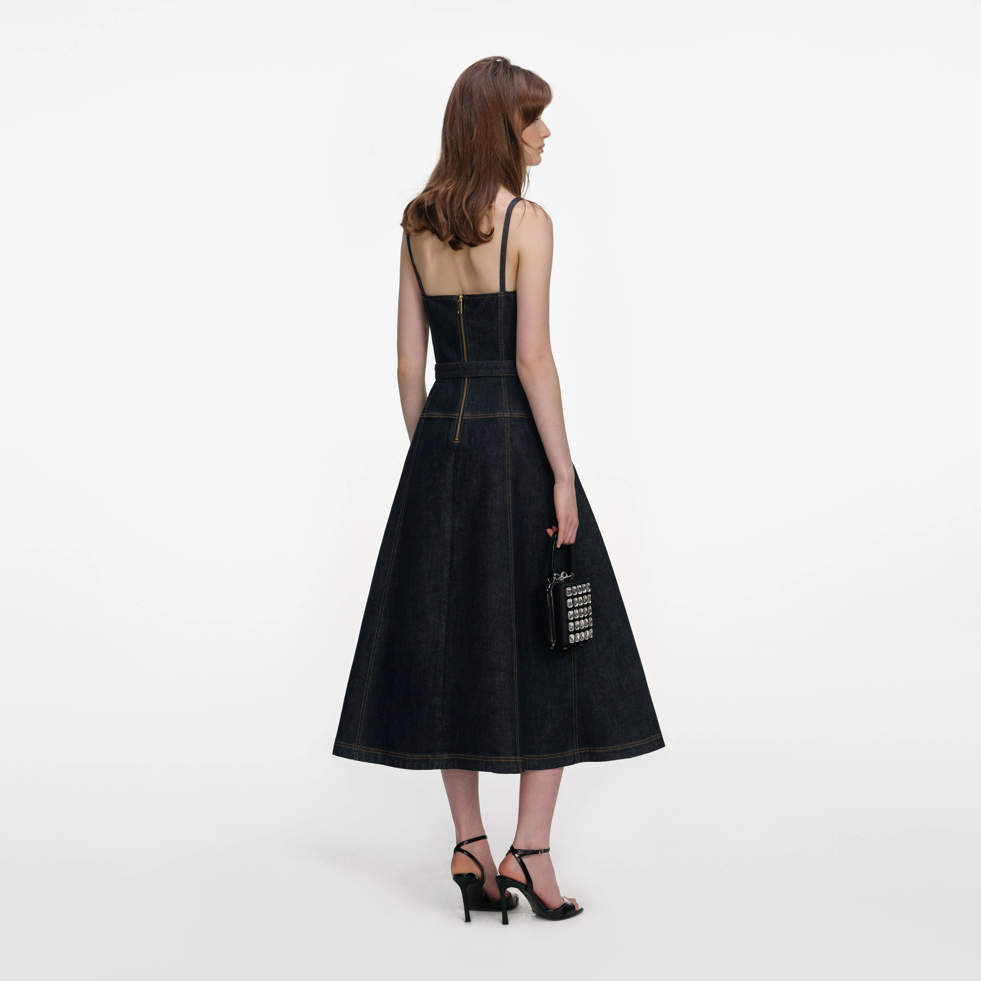 Indigo Denim Flared Midi Dress - Image 3