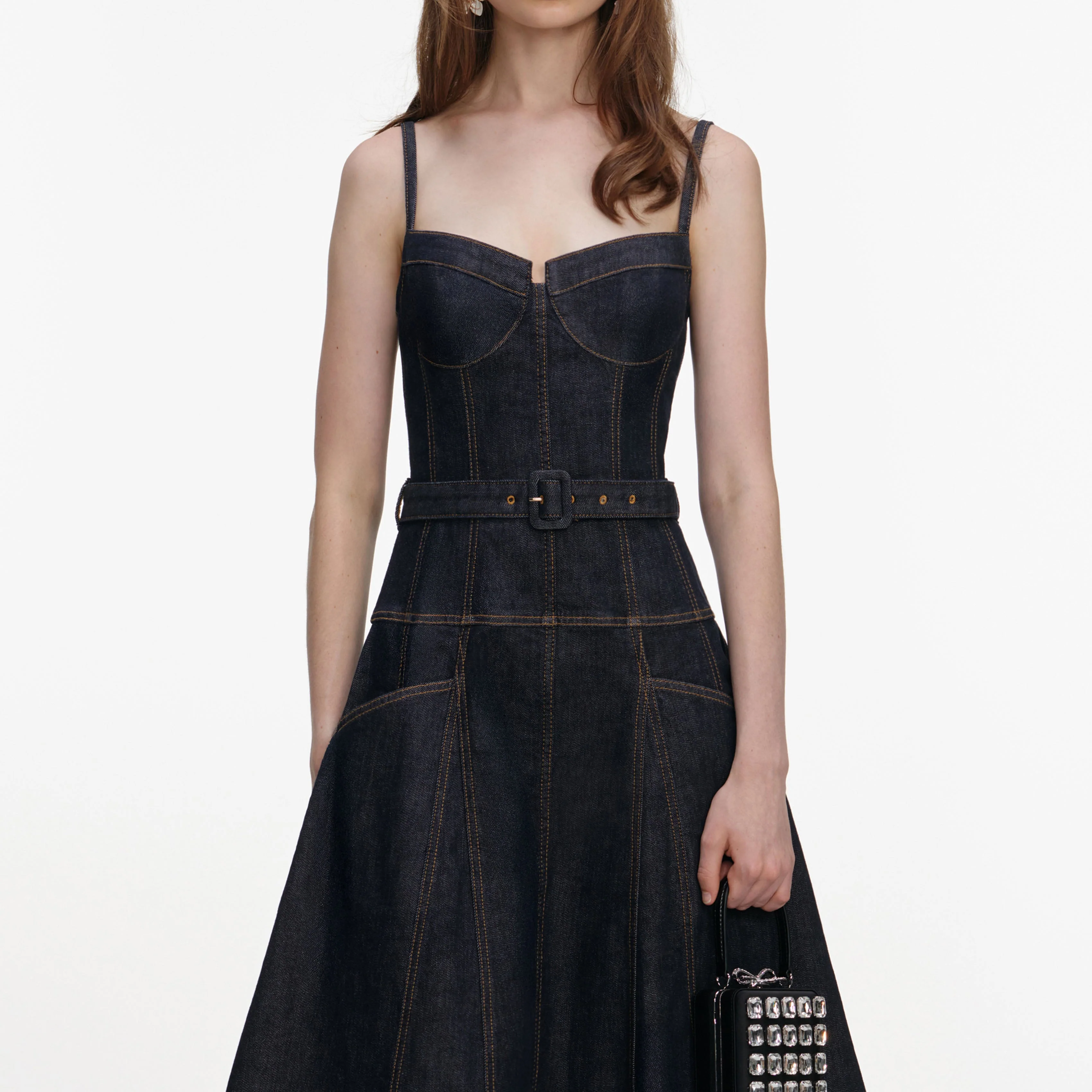 Indigo Denim Flared Midi Dress - Image 4