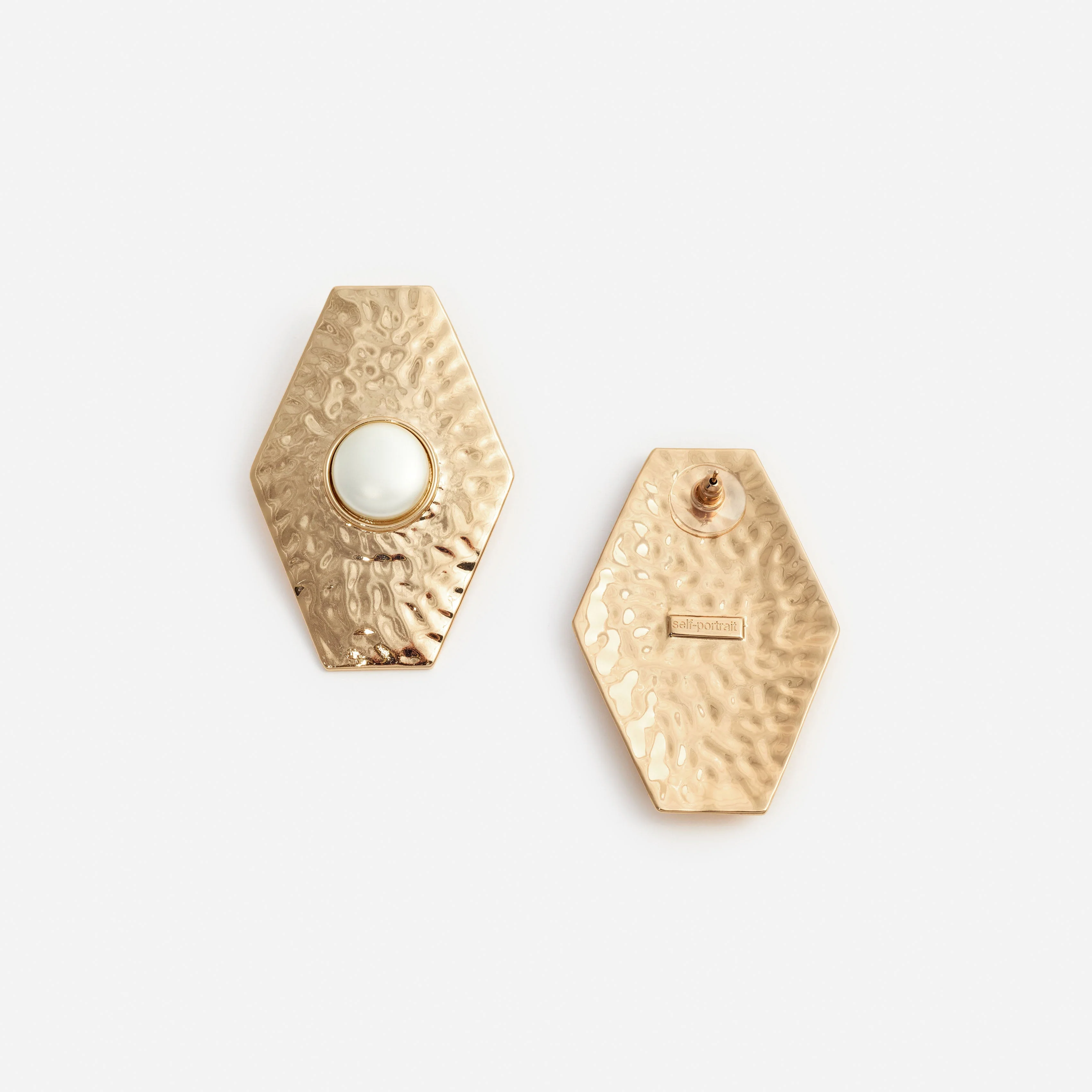 Large Hammered Gold Pearl Earrings - Image 3